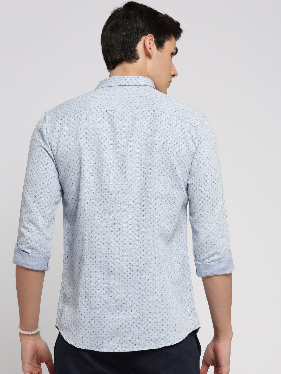 Men Blue Spread Collar Micro Ditsy Shirt