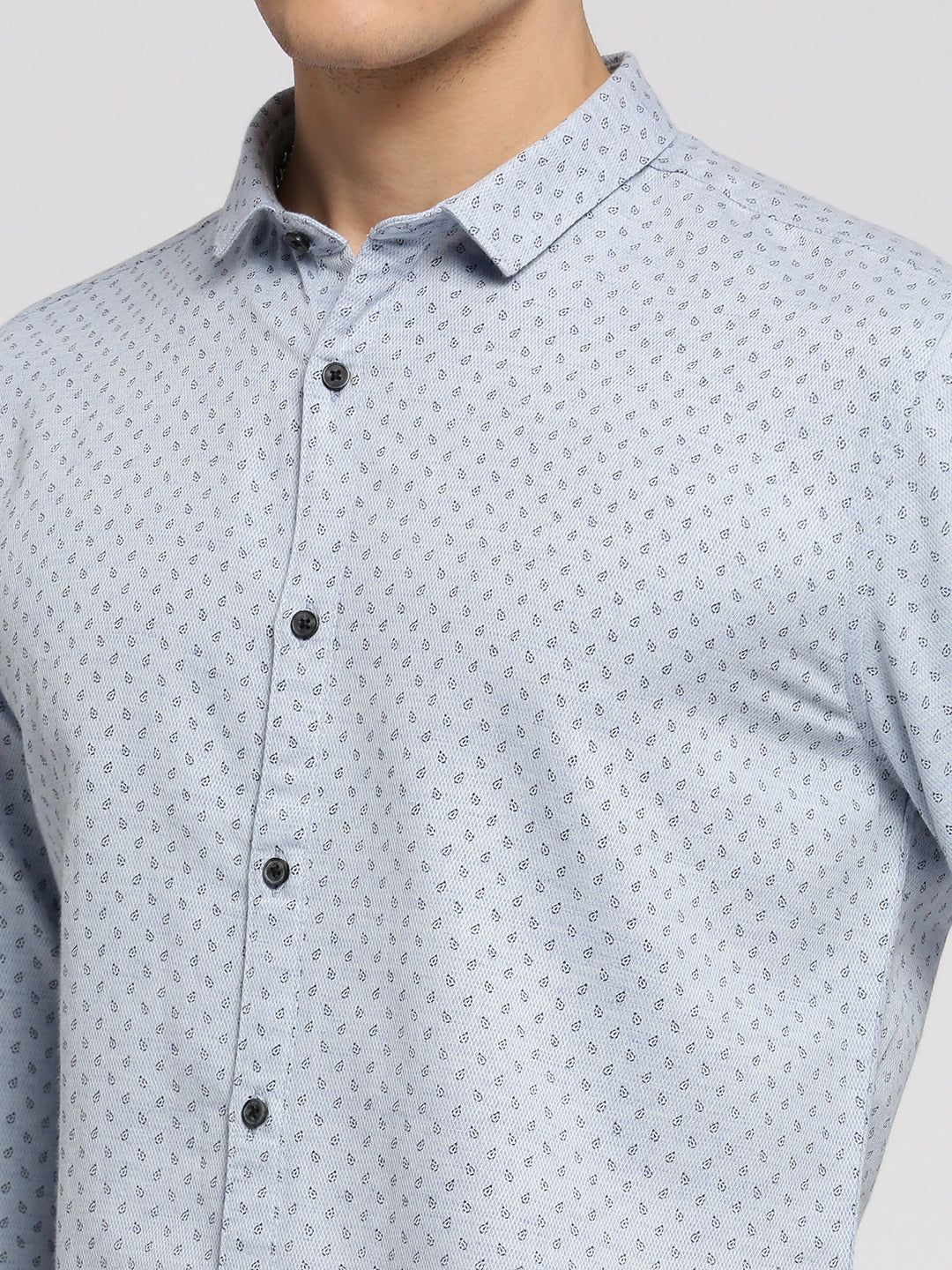 Men Blue Spread Collar Micro Ditsy Shirt