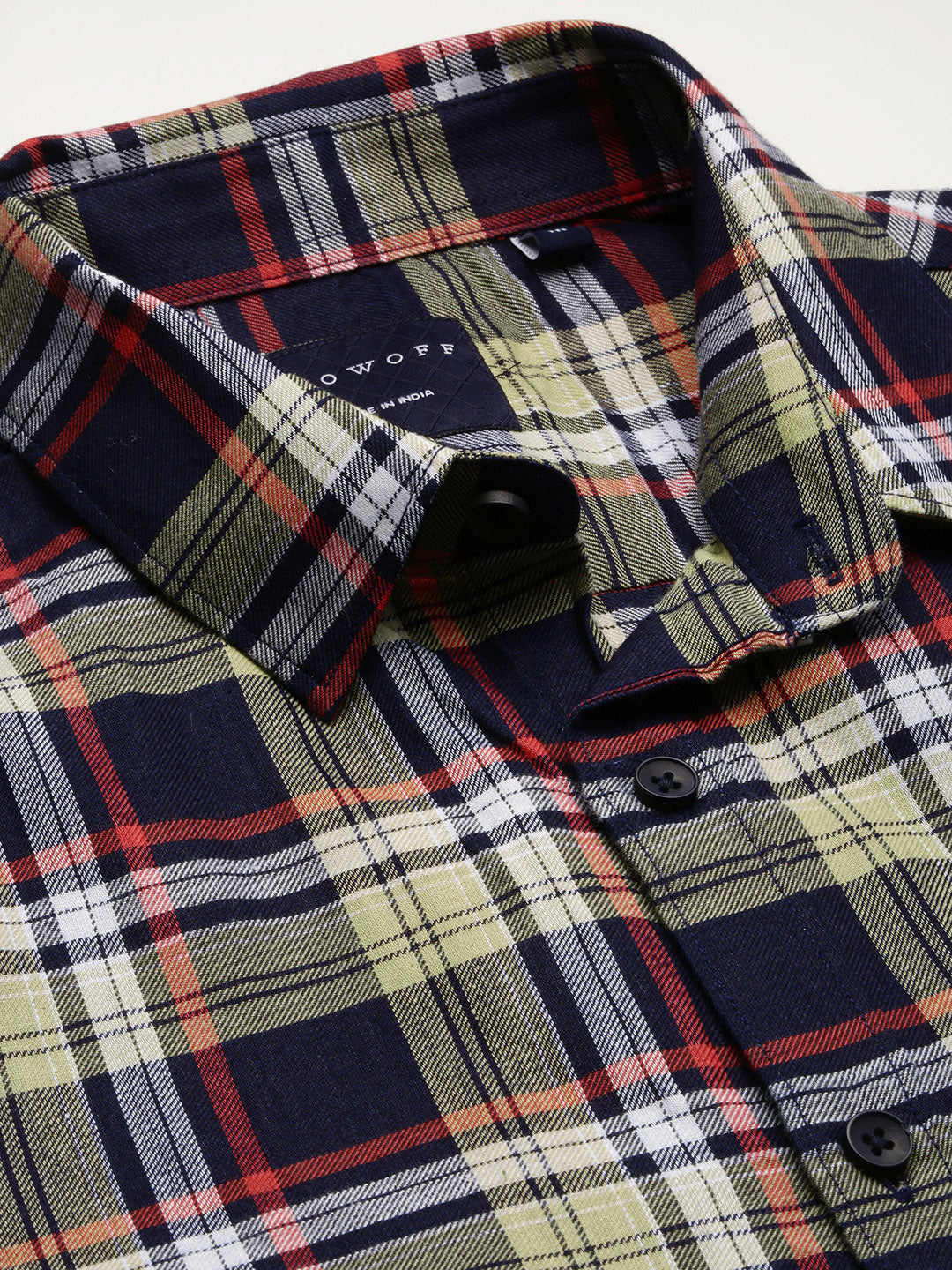 Men Spread Collar Tartan Checks Beige Shirt