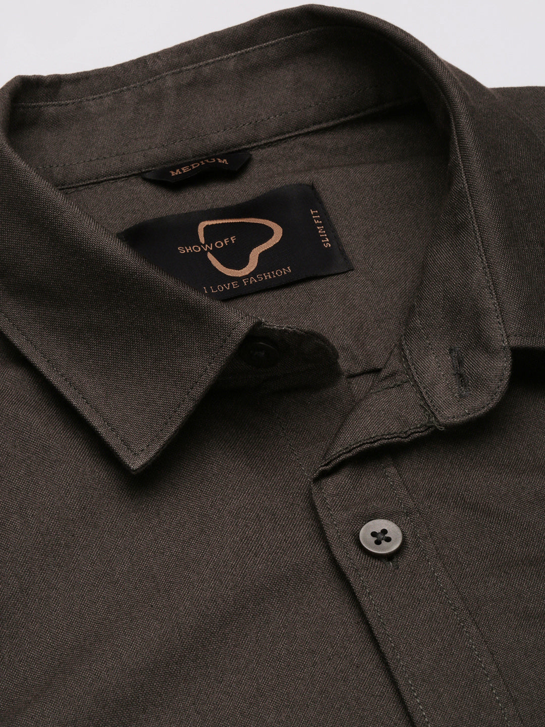 Men Spread Collar Solid Olive Shirt