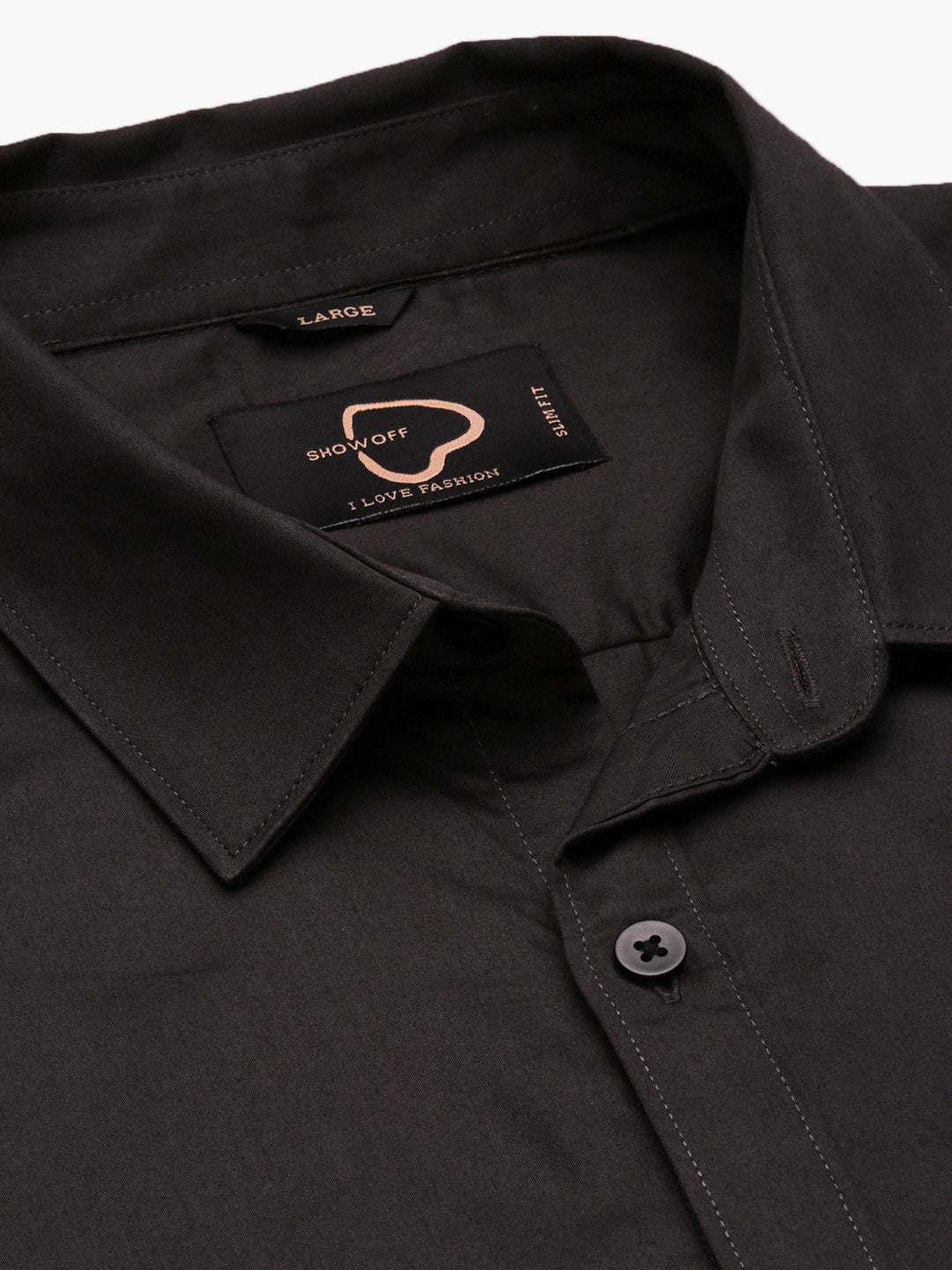 Men Spread Collar Solid Black Shirt