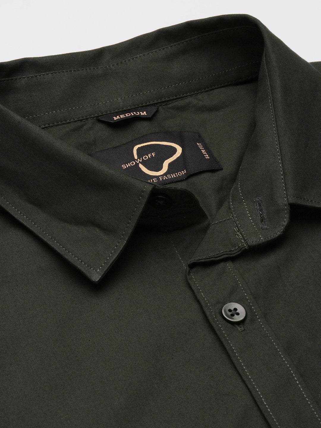 Men Spread Collar Solid Green Shirt