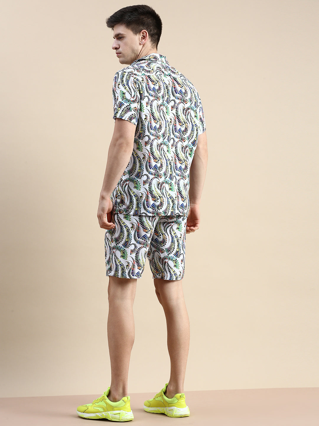 Men White Printed Casual Co ord Set