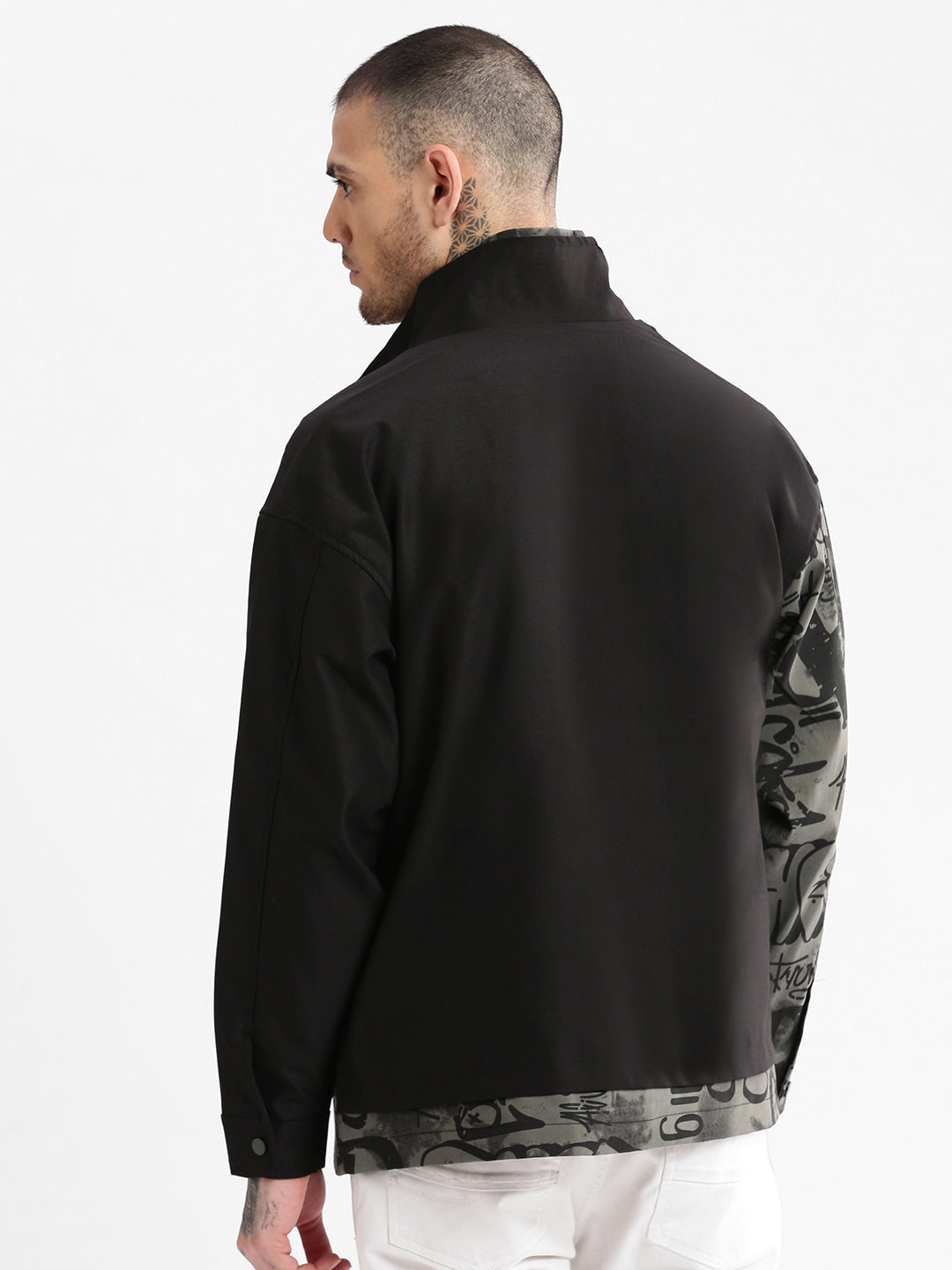 Men's Black Graphic Oversized Jacket