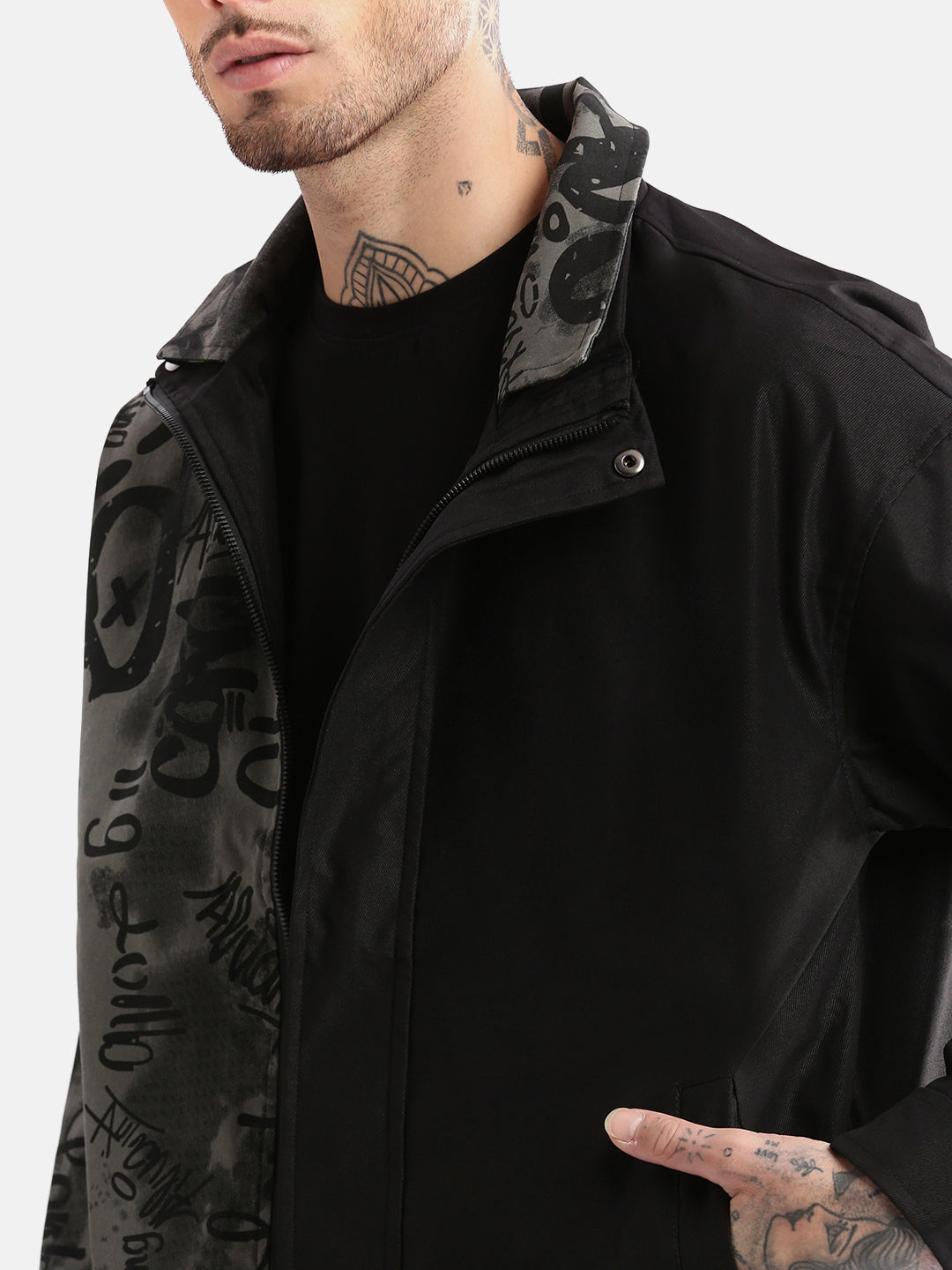 Men's Black Graphic Oversized Jacket