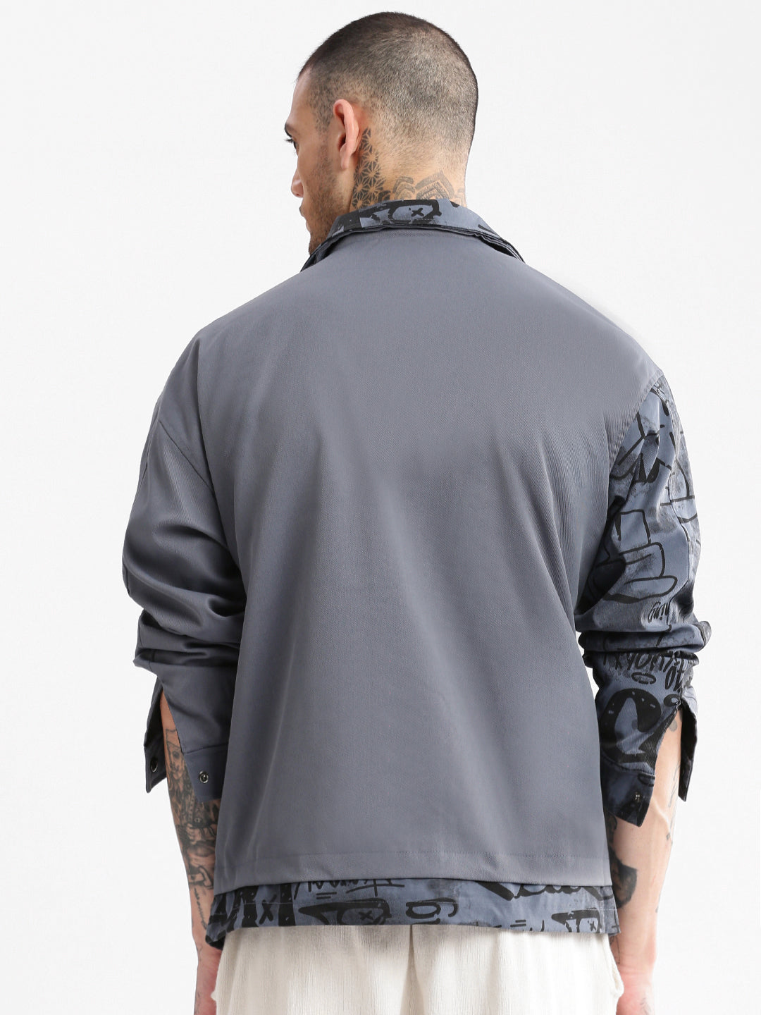 Men's Grey Graphic Oversized Jacket