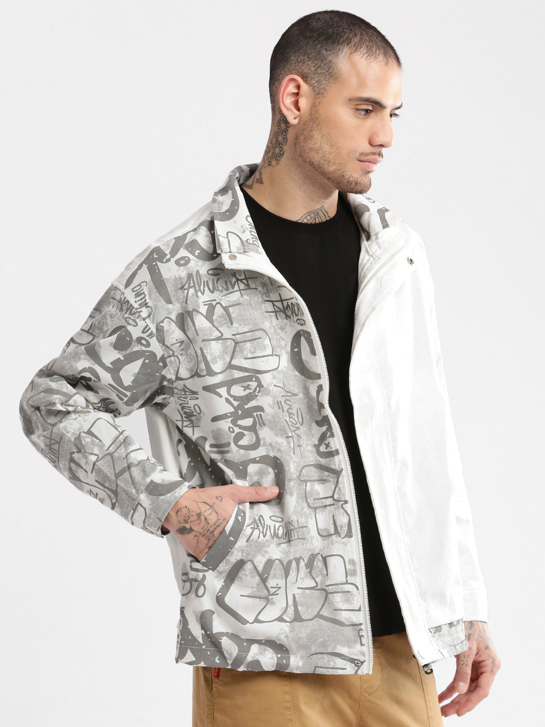Men's White Graphic Oversized Jacket