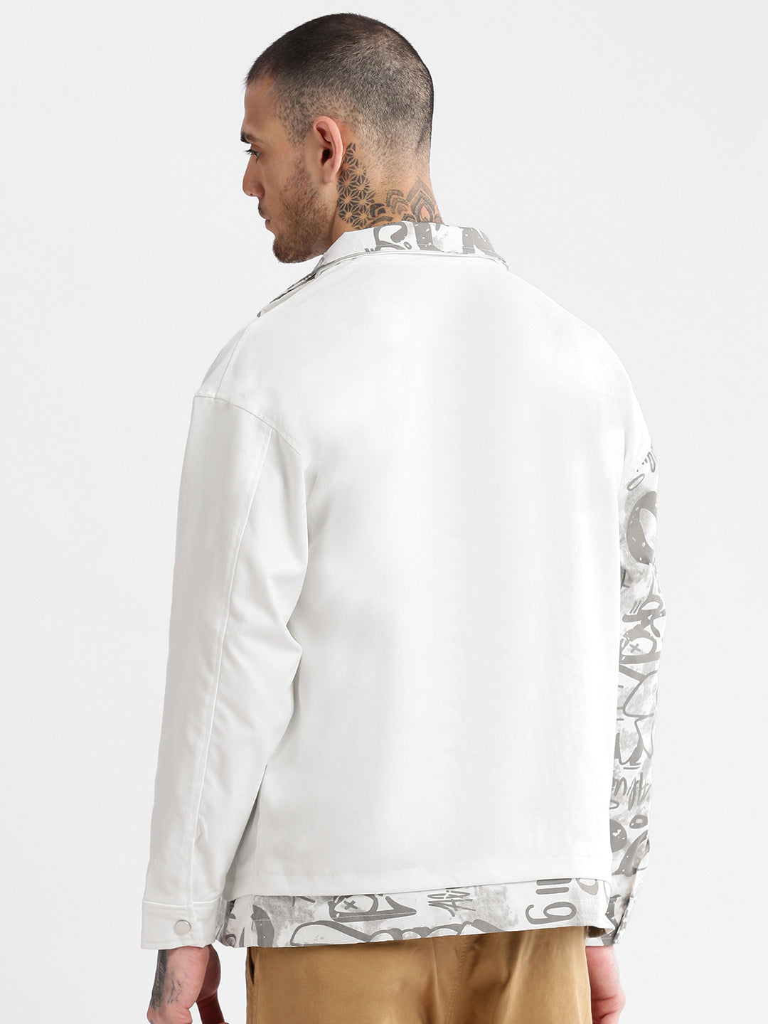 Men's White Graphic Oversized Jacket