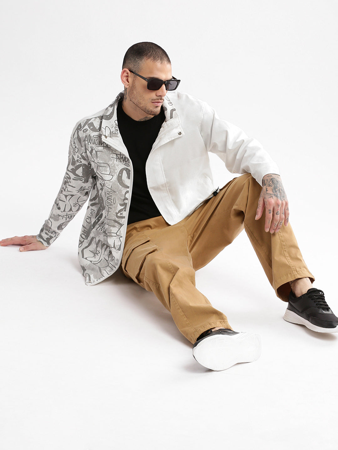 Men's White Graphic Oversized Jacket