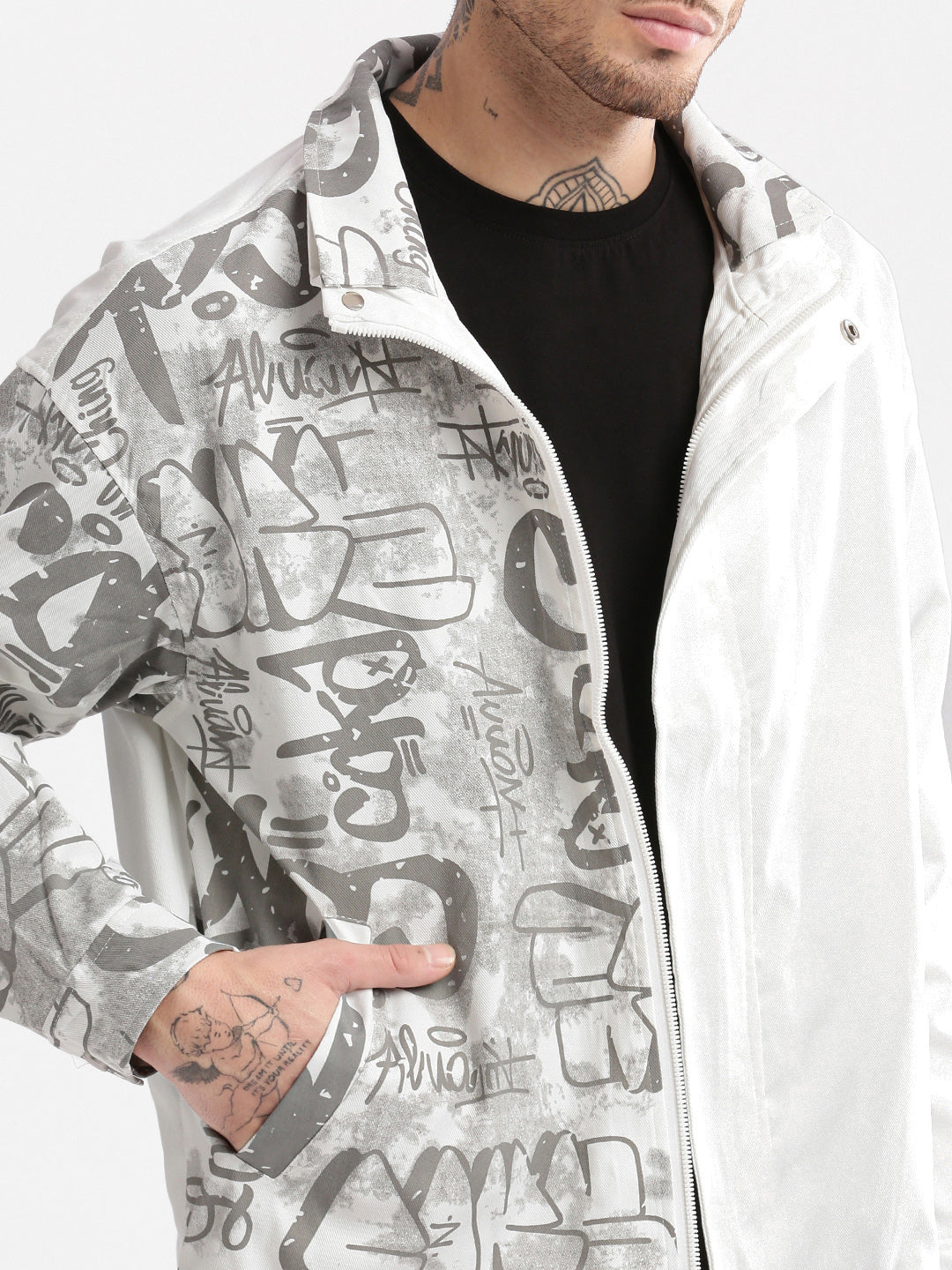 Men's White Graphic Oversized Jacket