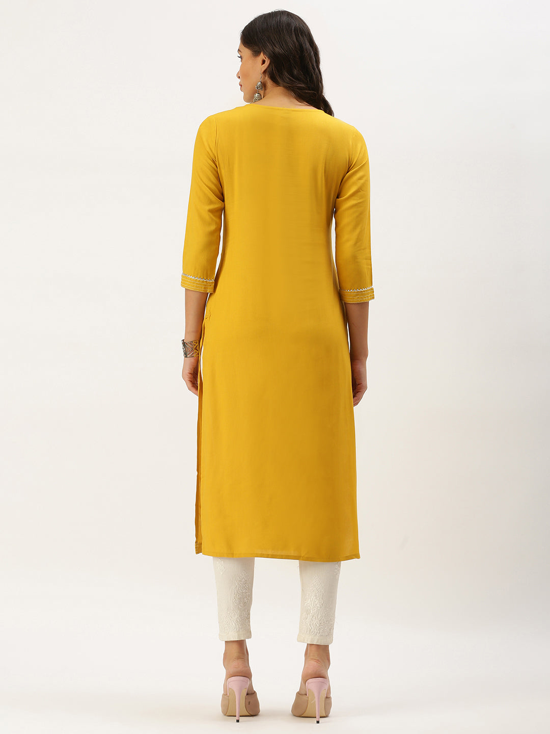 Women's Yellow Embellished Straight Kurta