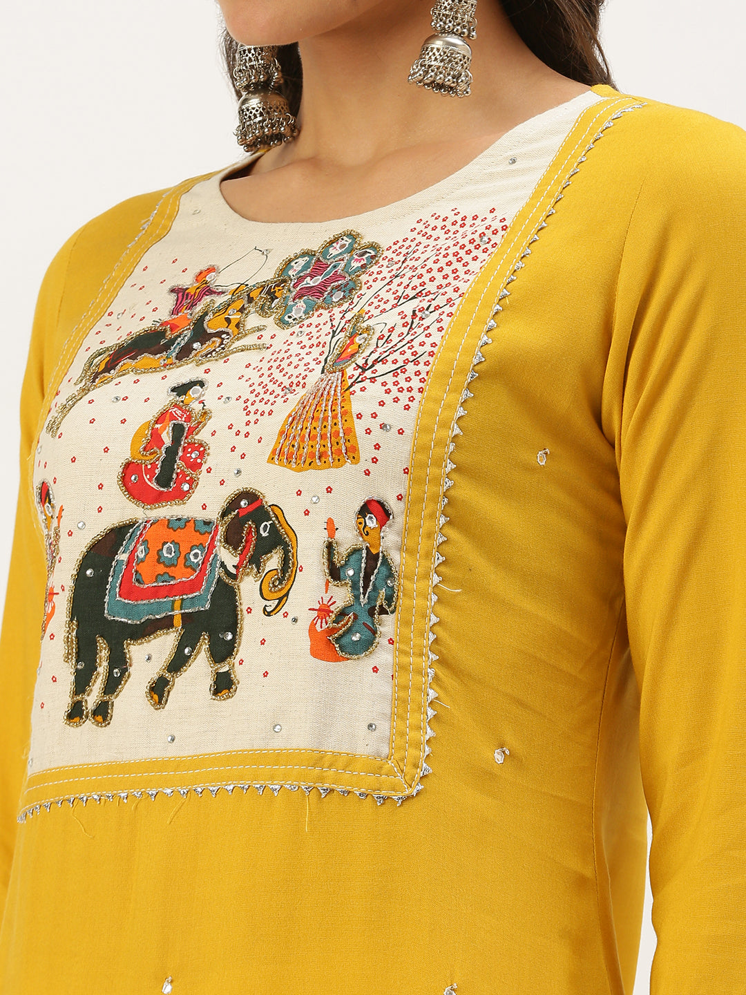 Women's Yellow Embellished Straight Kurta