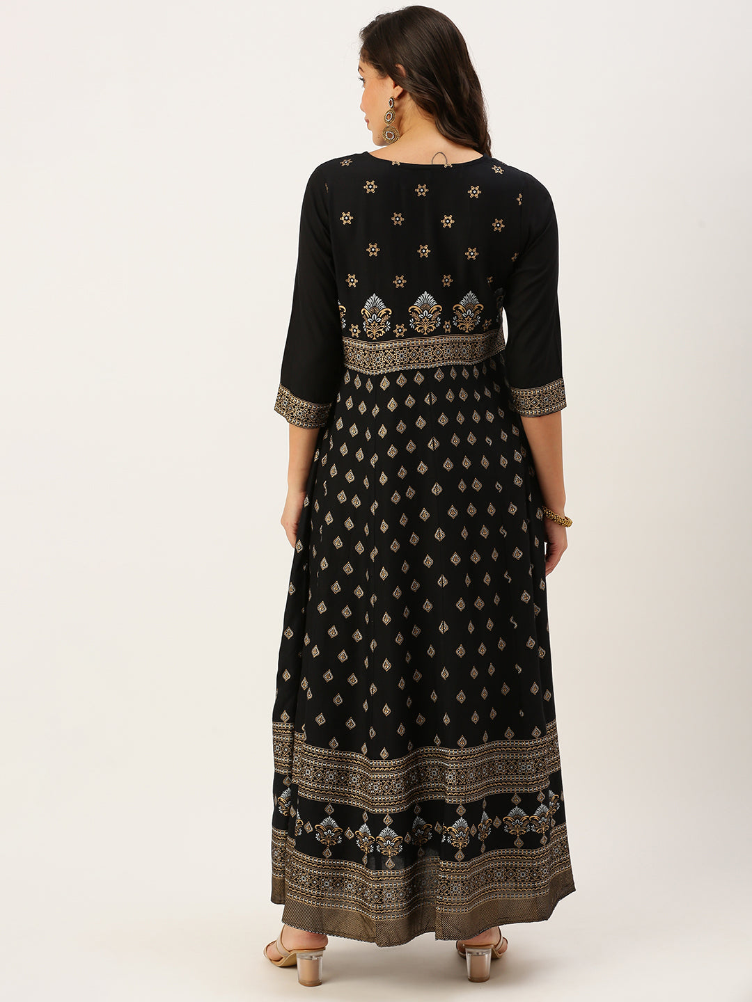 Women's Black Printed A-Line Kurtas