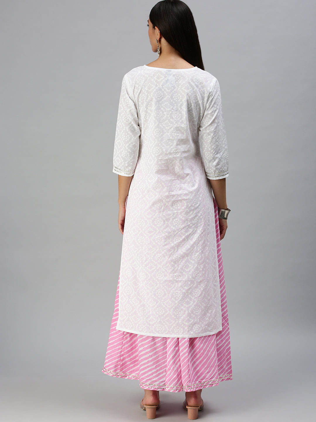 Women's White & Pink Printed Kurta Sets