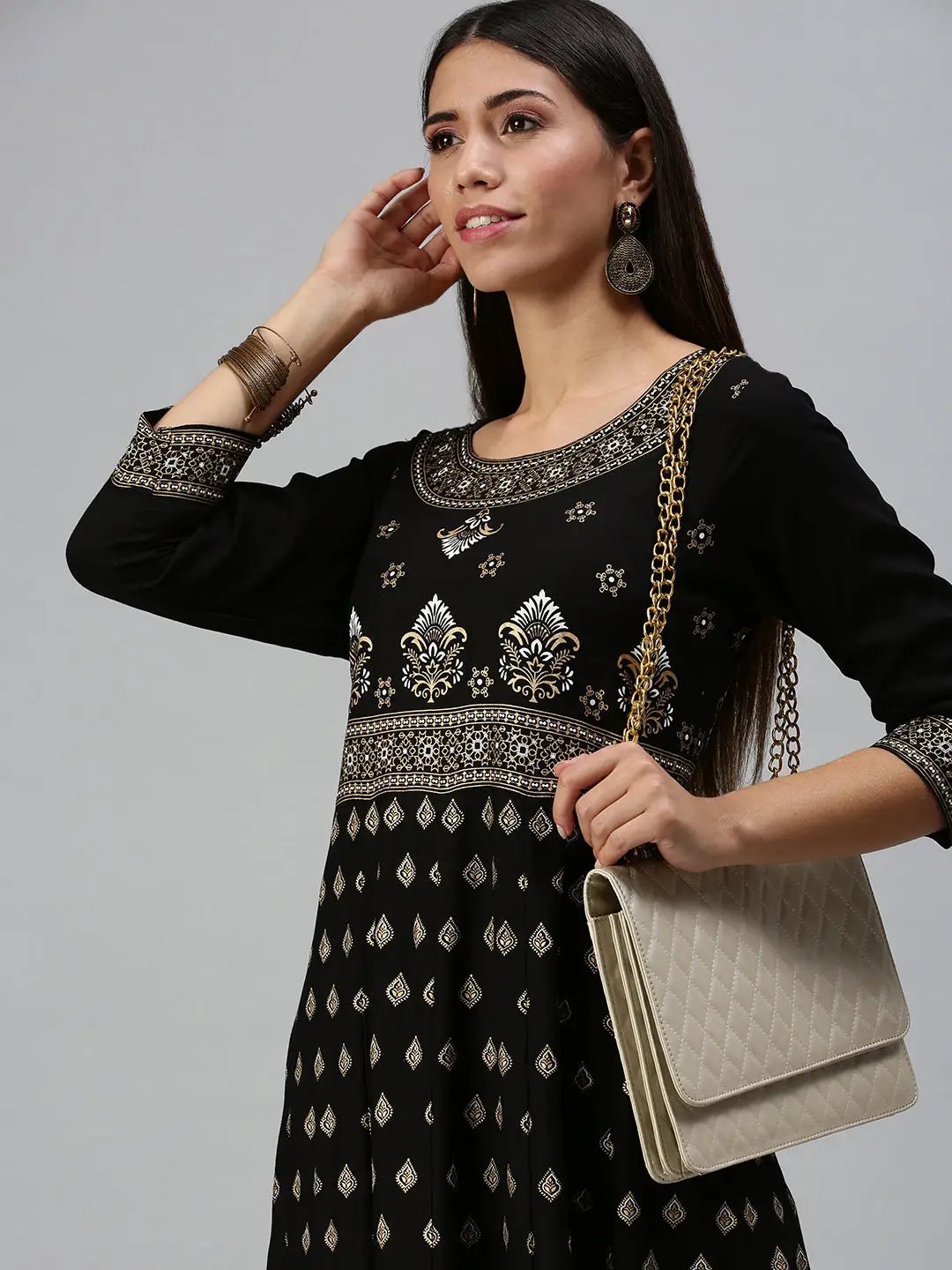 Women's Black Printed Anarkali Kurta