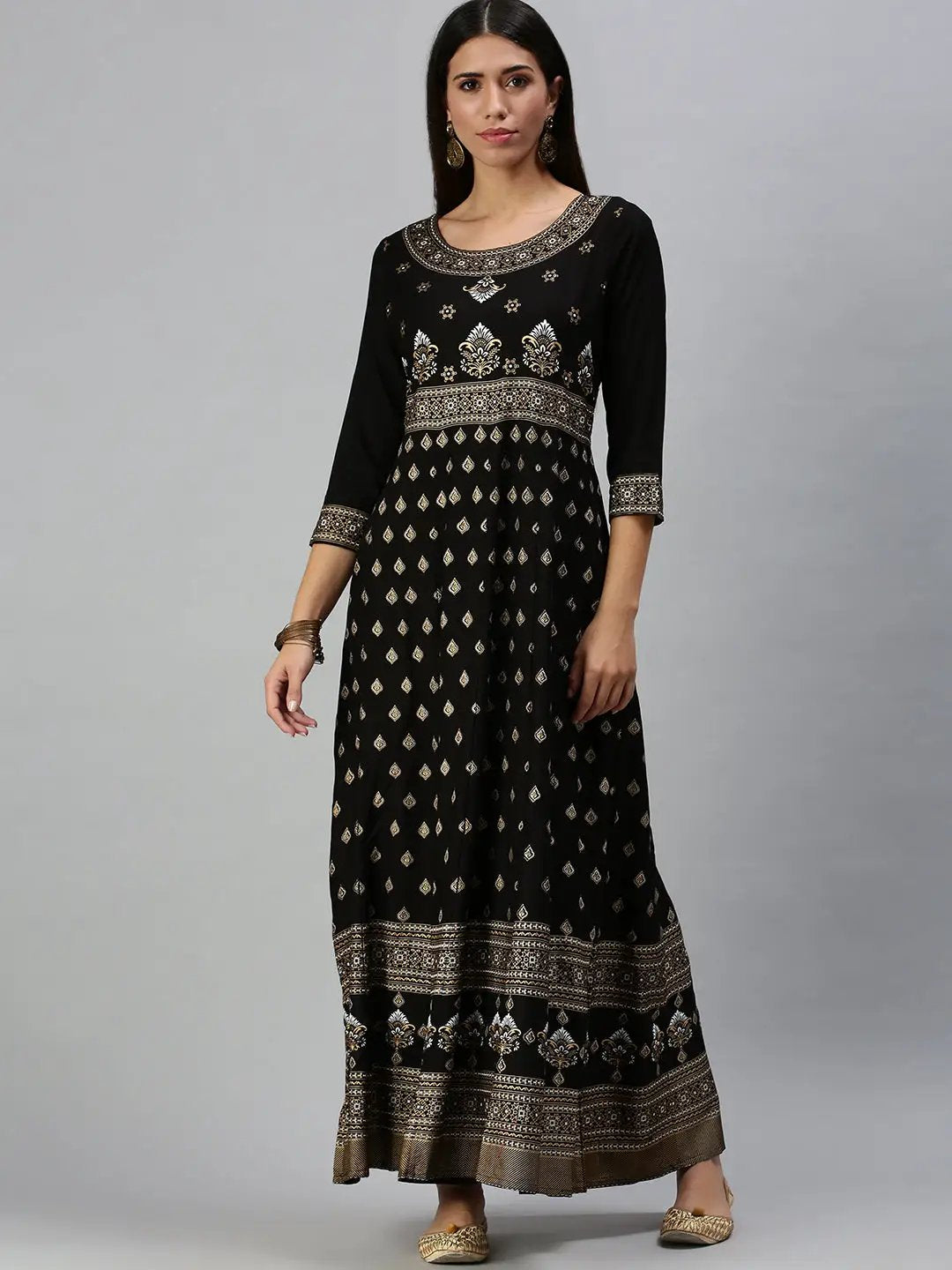 Women's Black Printed Anarkali Kurta