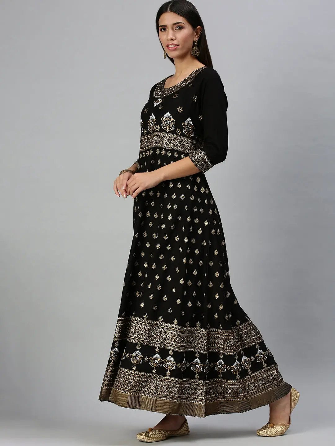 Women's Black Printed Anarkali Kurta