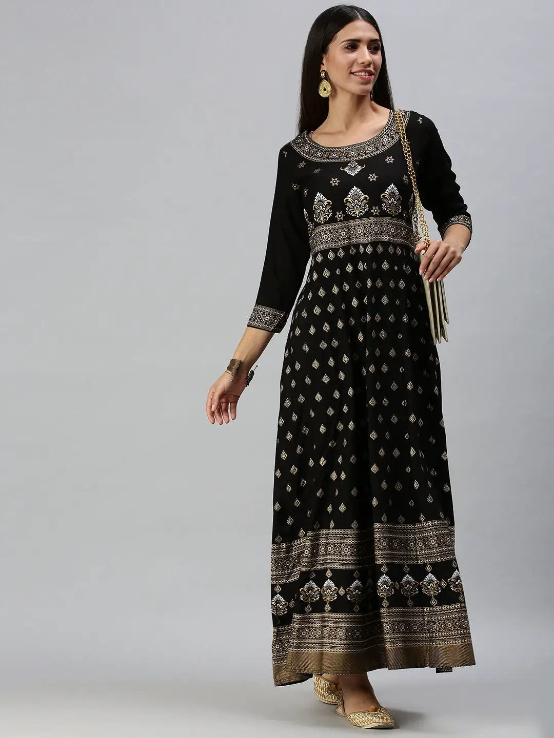 Women's Black Printed Anarkali Kurta
