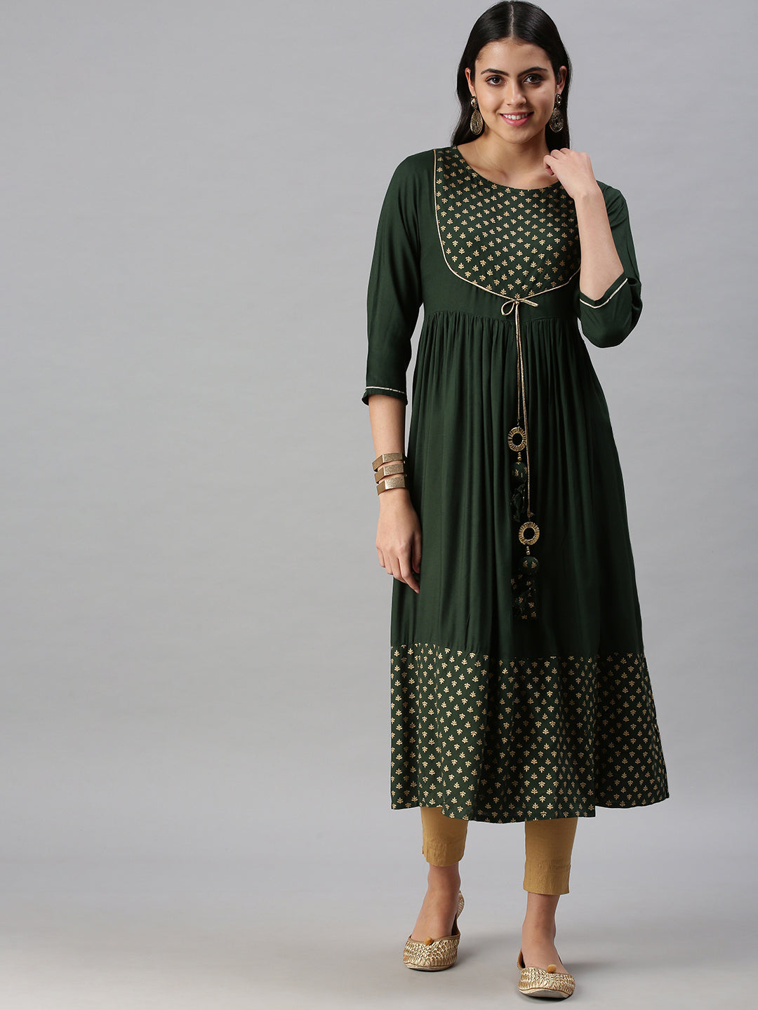 Women's Green Printed Anarkali Kurta