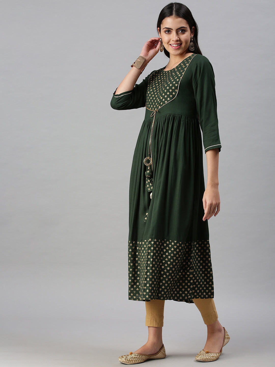 Women's Green Printed Anarkali Kurta