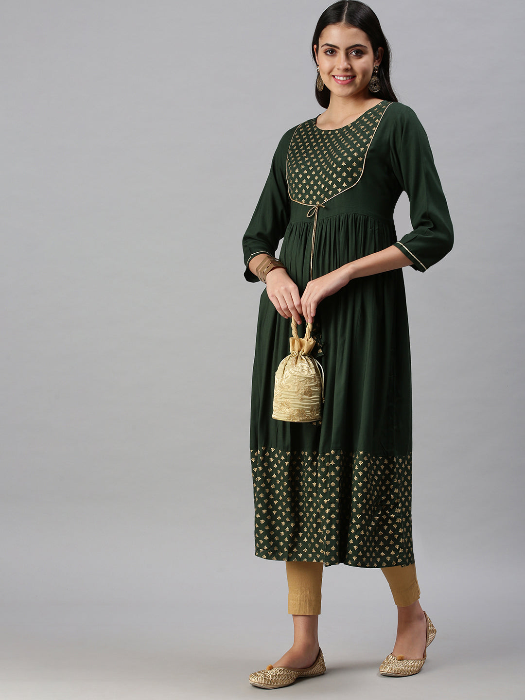 Women's Green Printed Anarkali Kurta