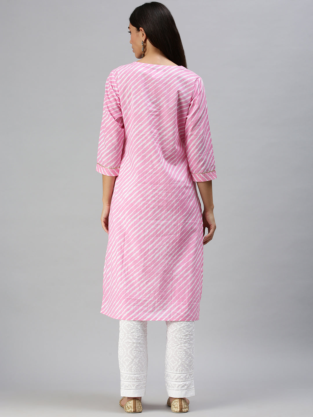 Women's Pink & White Striped Kurta Sets