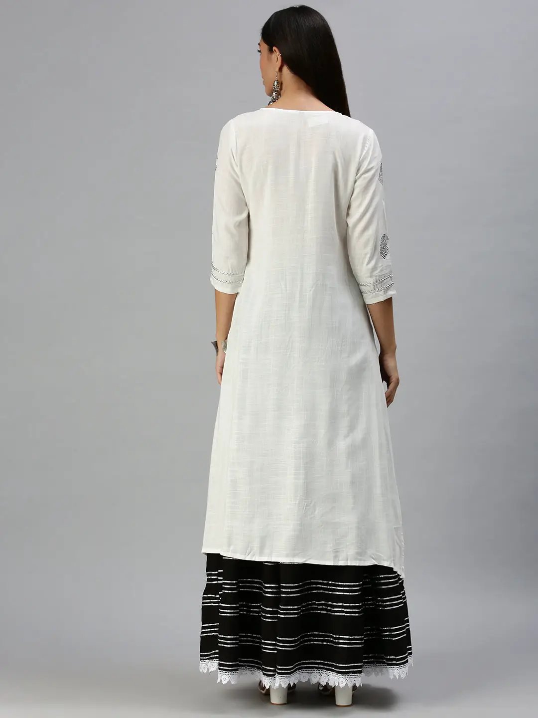 Women's White & Black Printed Kurta Sets