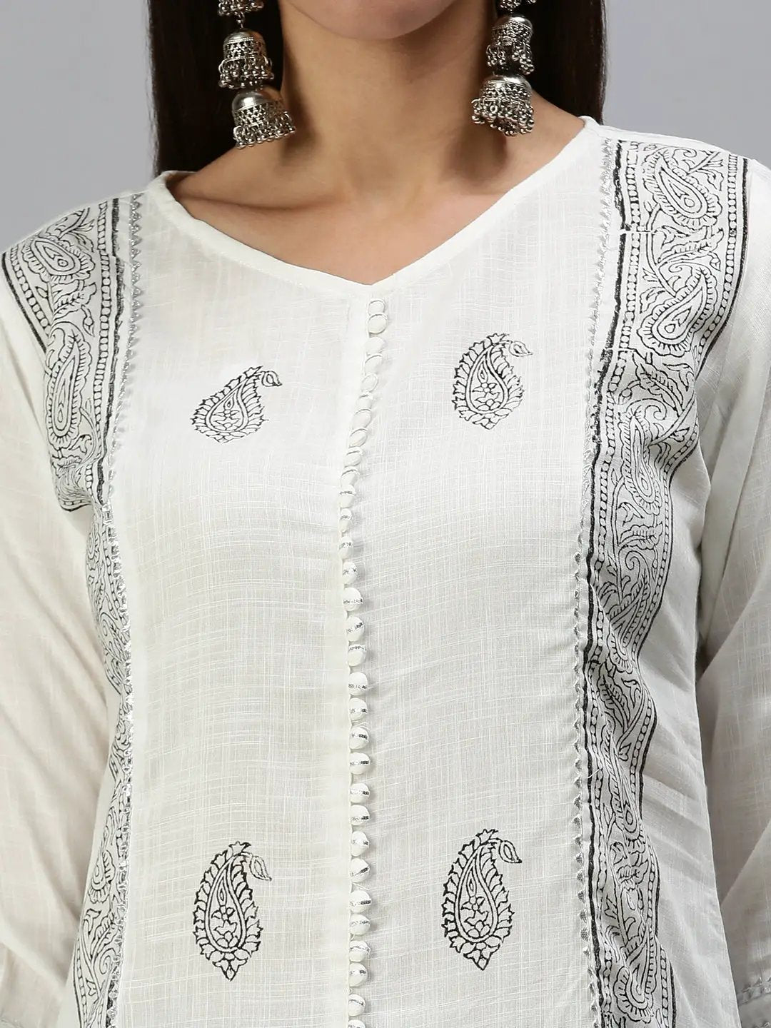 Women's White & Black Printed Kurta Sets