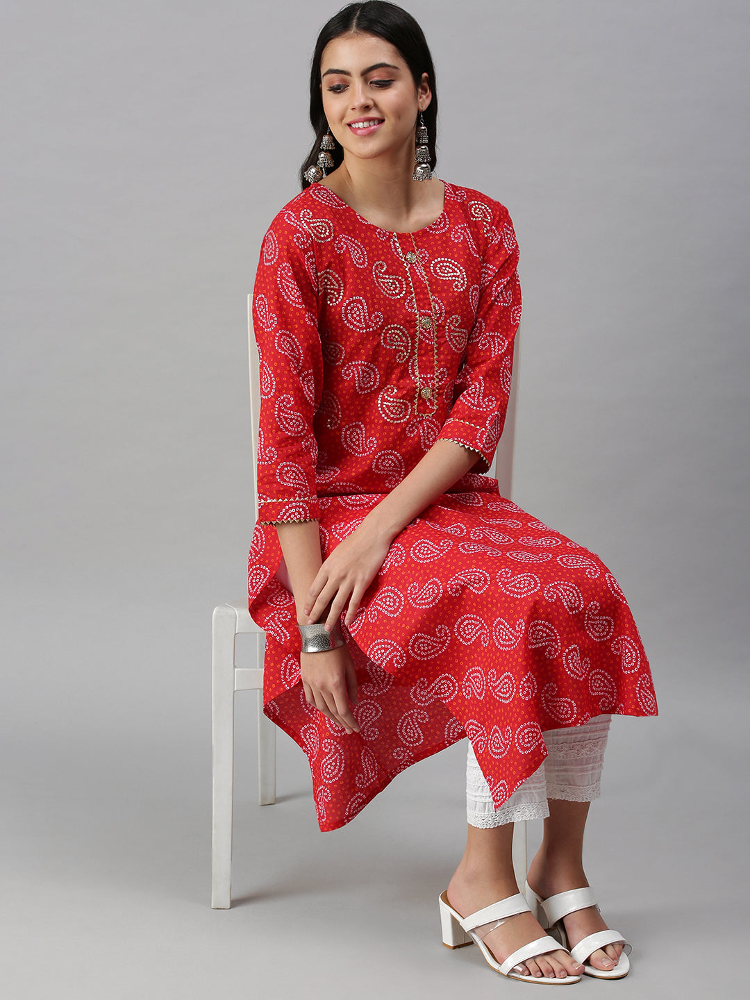 Women's Red Printed Straight Kurta