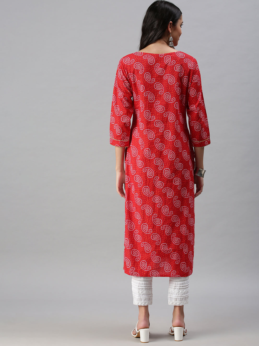 Women's Red Printed Straight Kurta