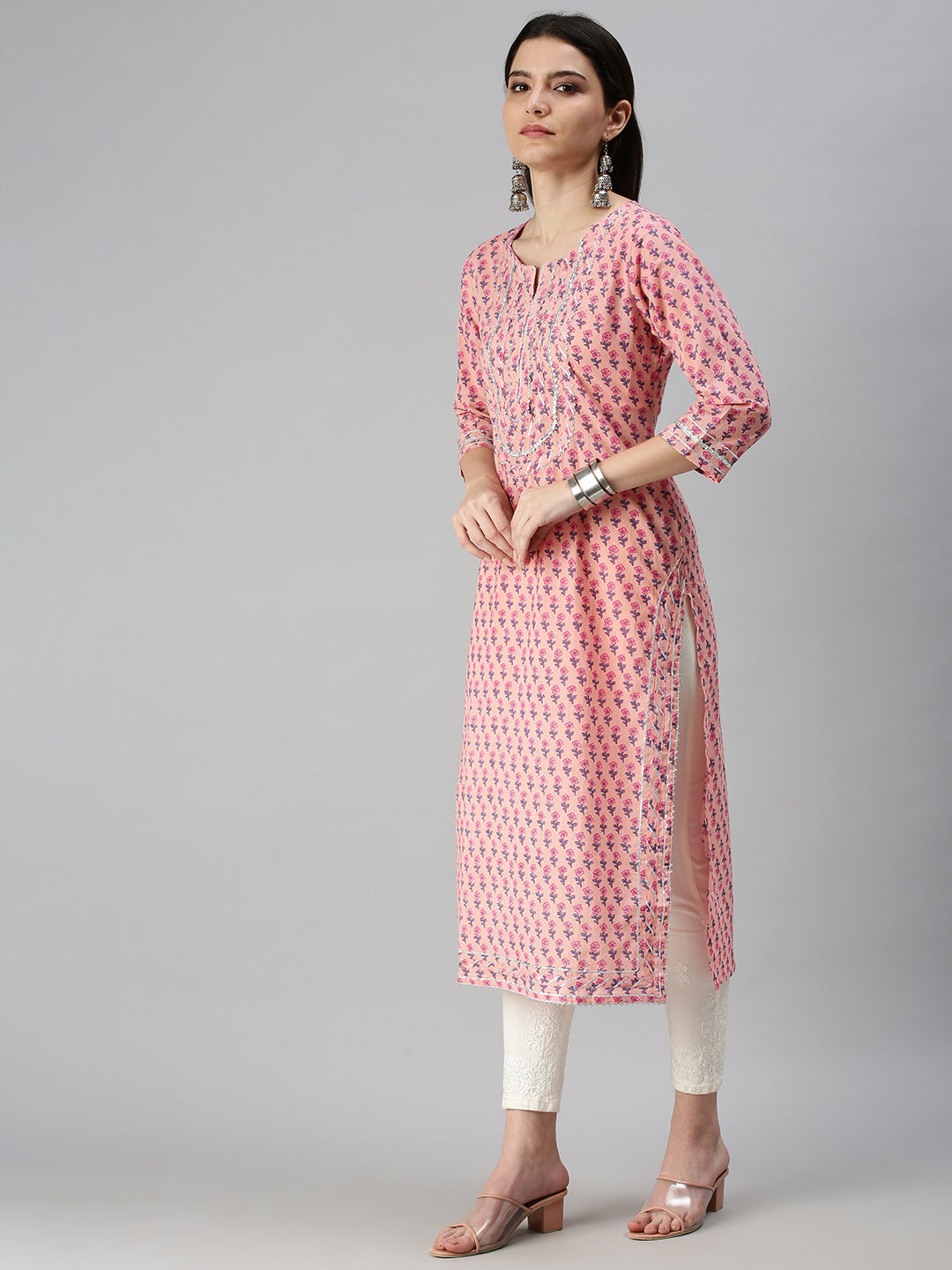 Women's Pink Printed Straight Kurta