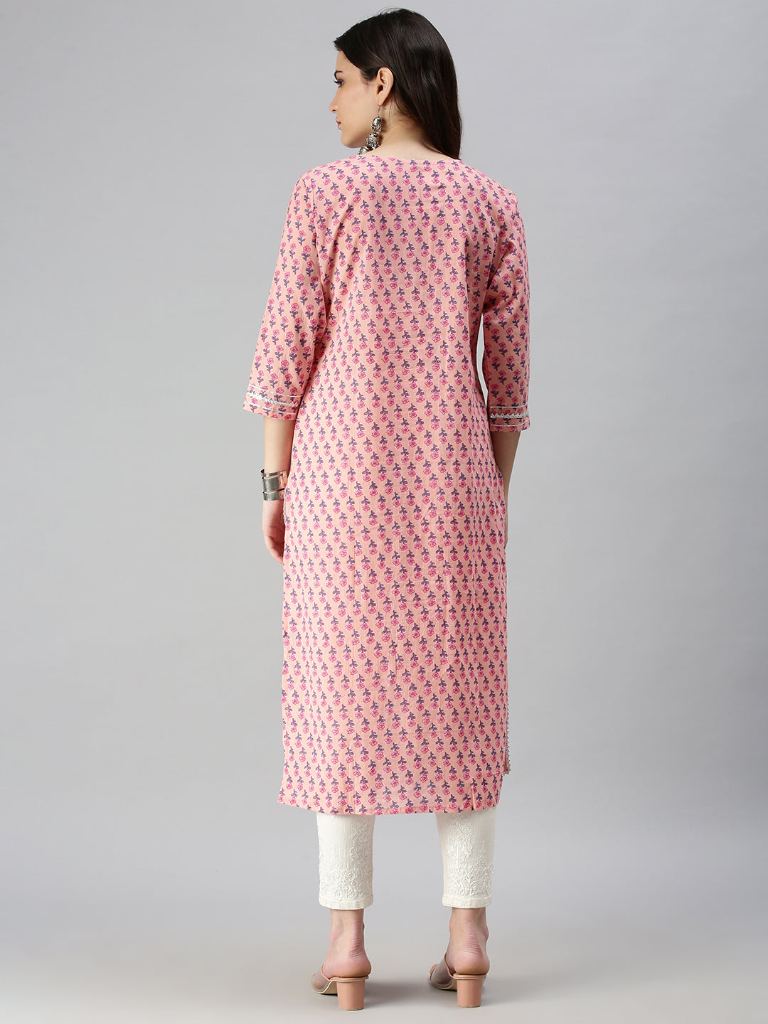 Women's Pink Printed Straight Kurta