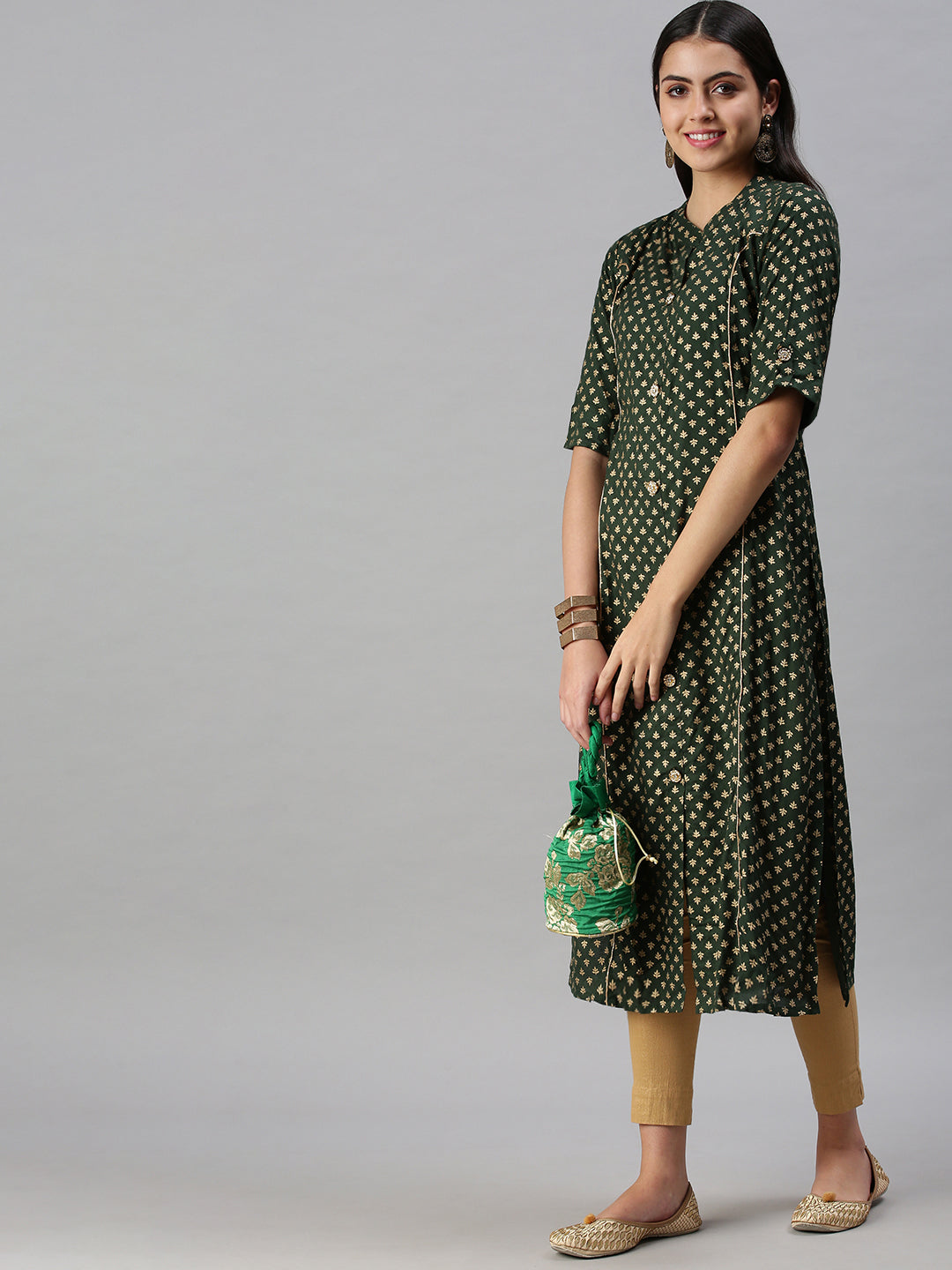 Women's Green Printed Straight Kurta