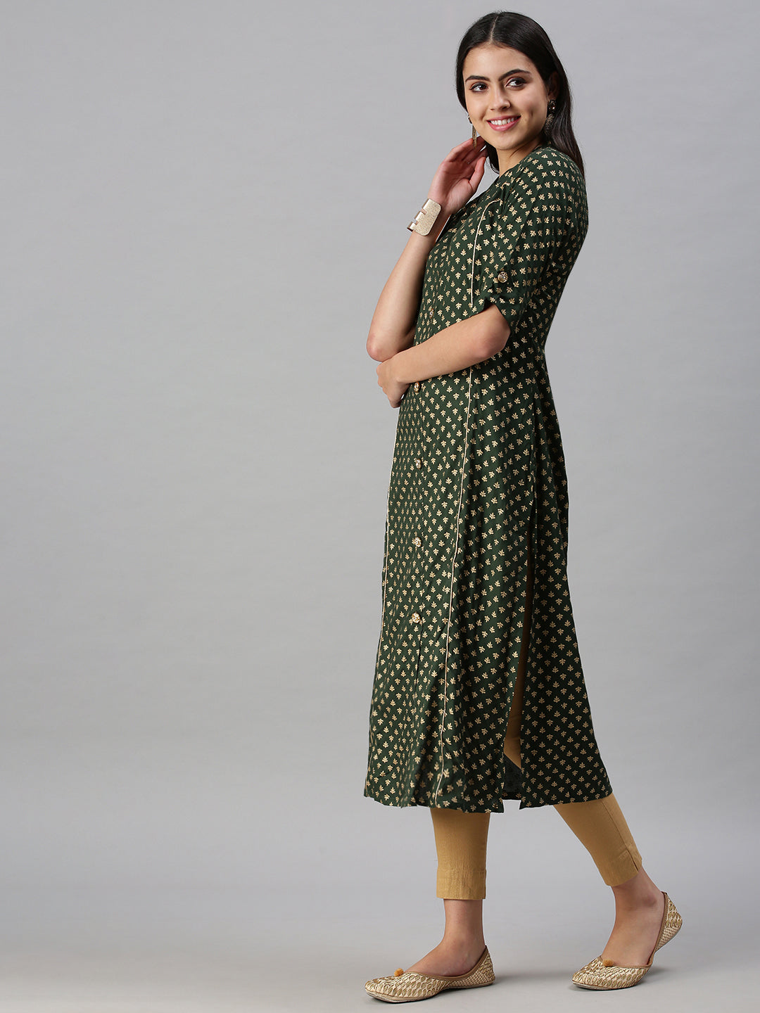 Women's Green Printed Straight Kurta