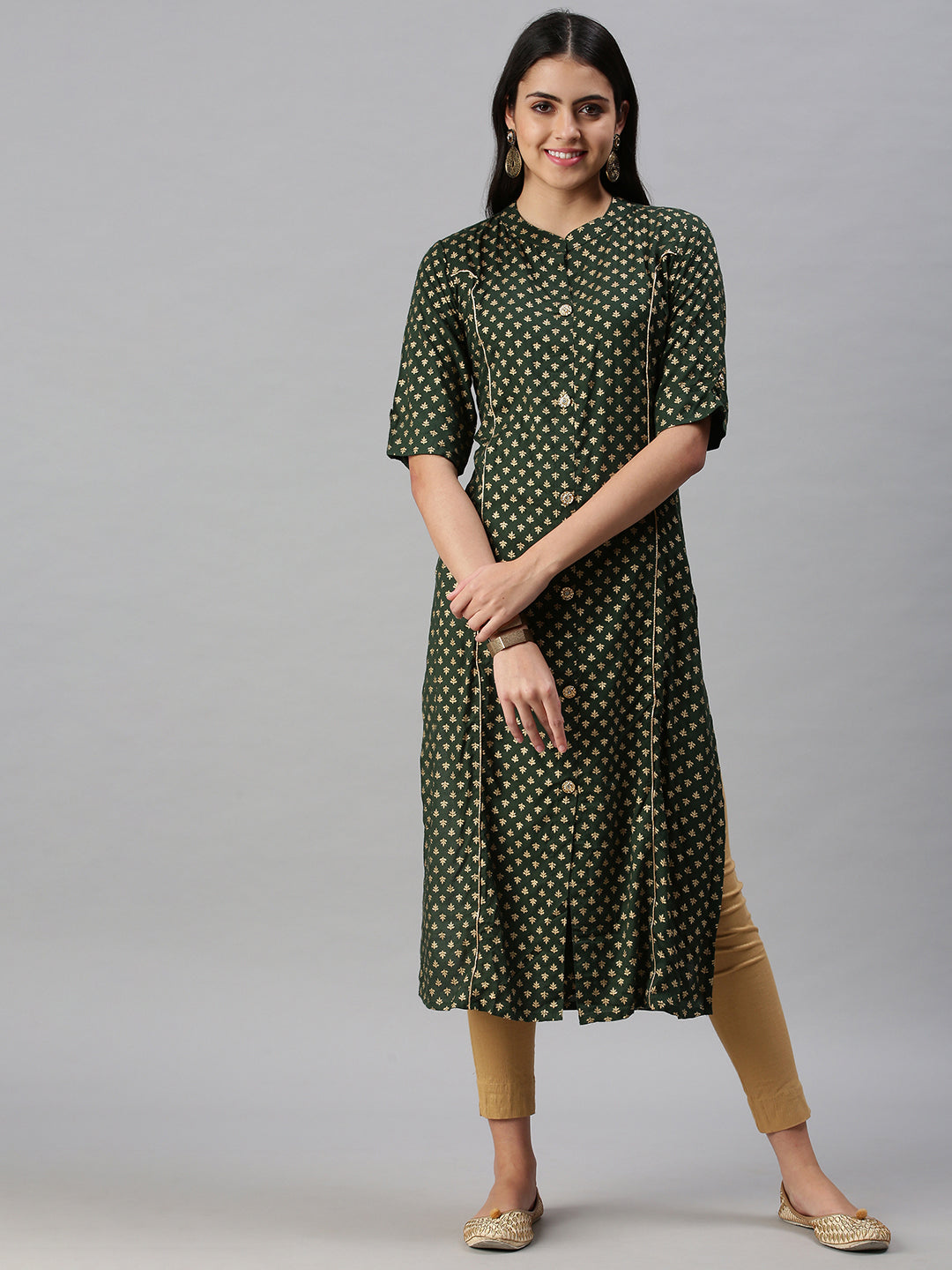 Women's Green Printed Straight Kurta