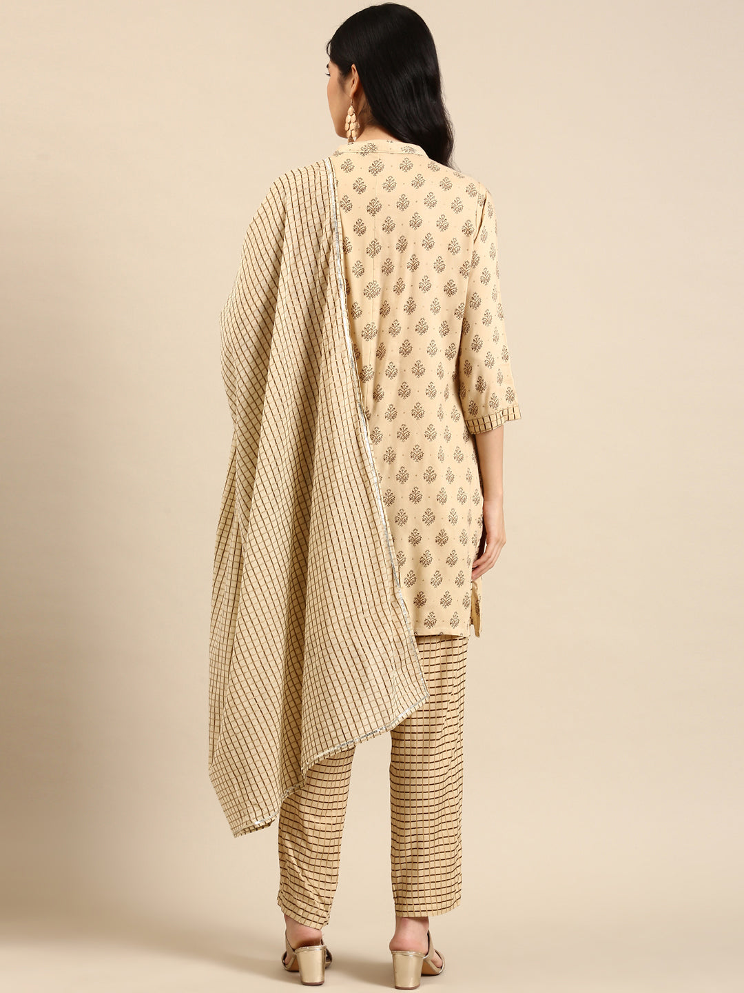 Women's Beige Printed Kurta Set