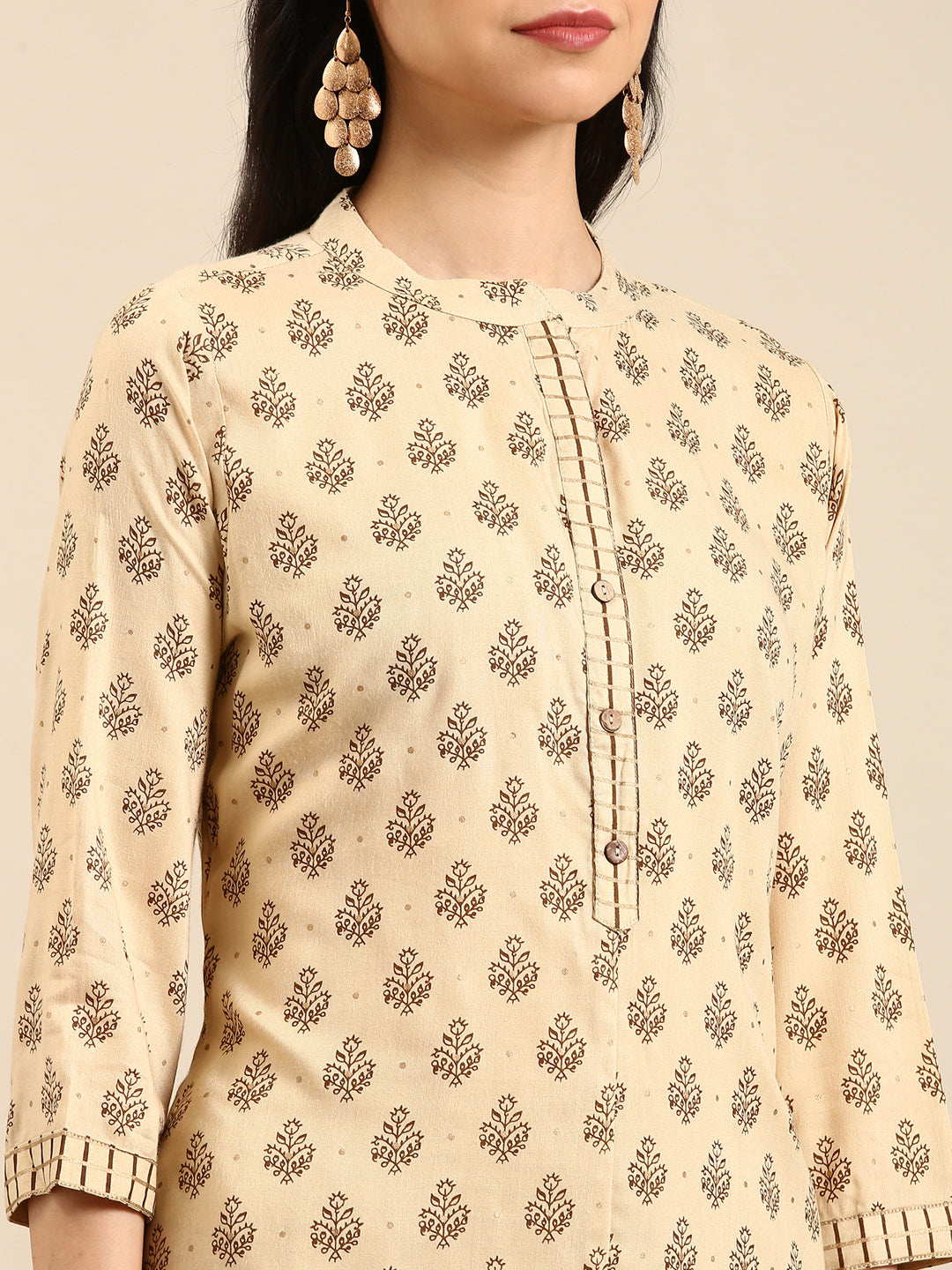 Women's Beige Printed Kurta Set