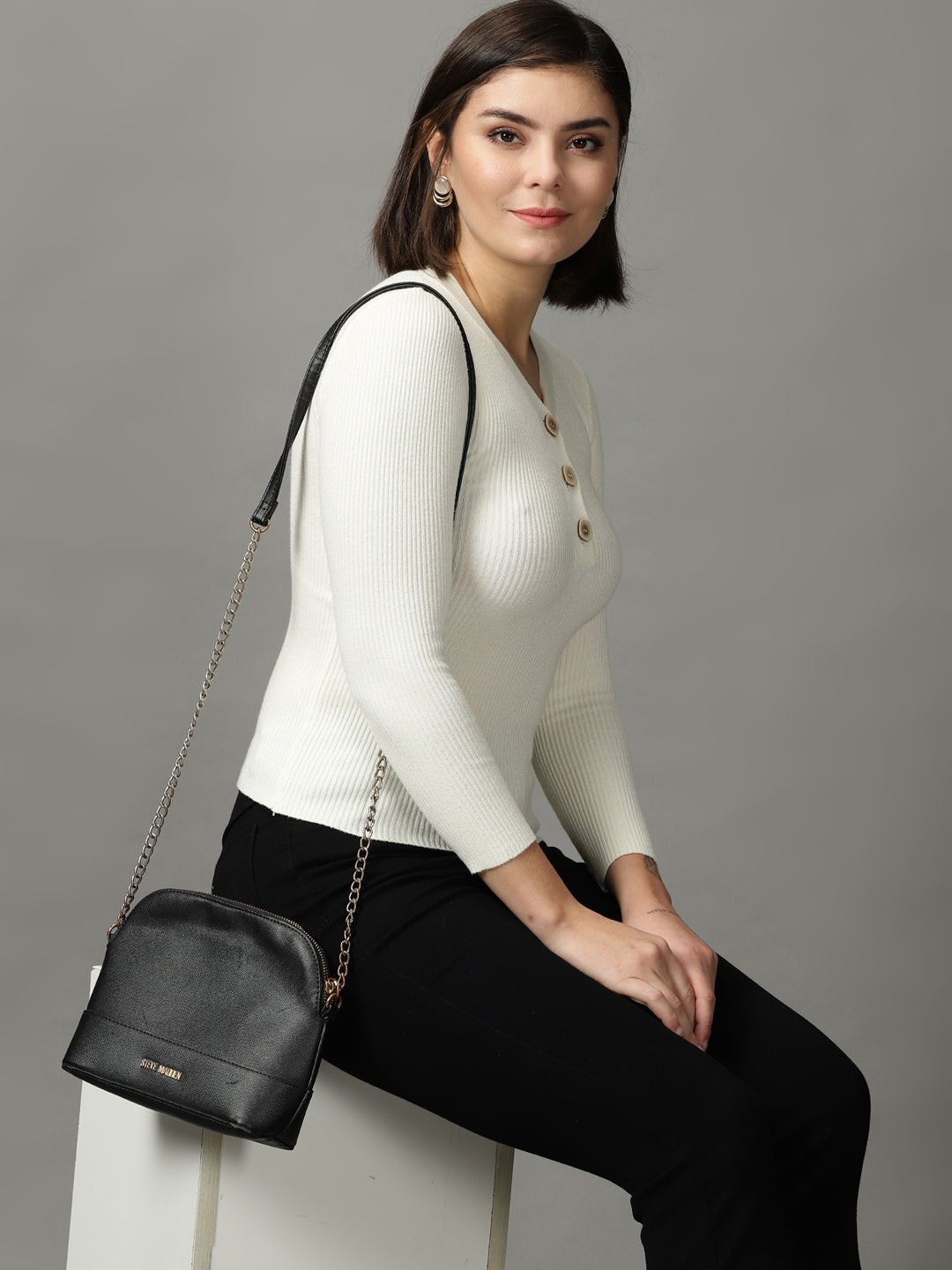 Women's Beige Solid Fitted Top