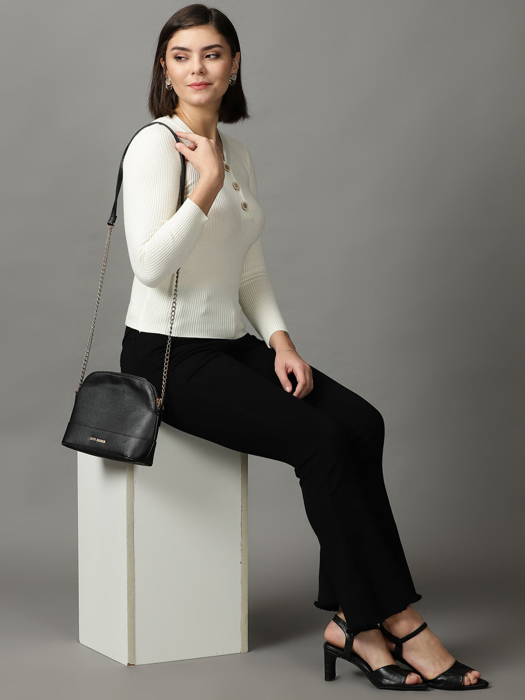 Women's Beige Solid Fitted Top