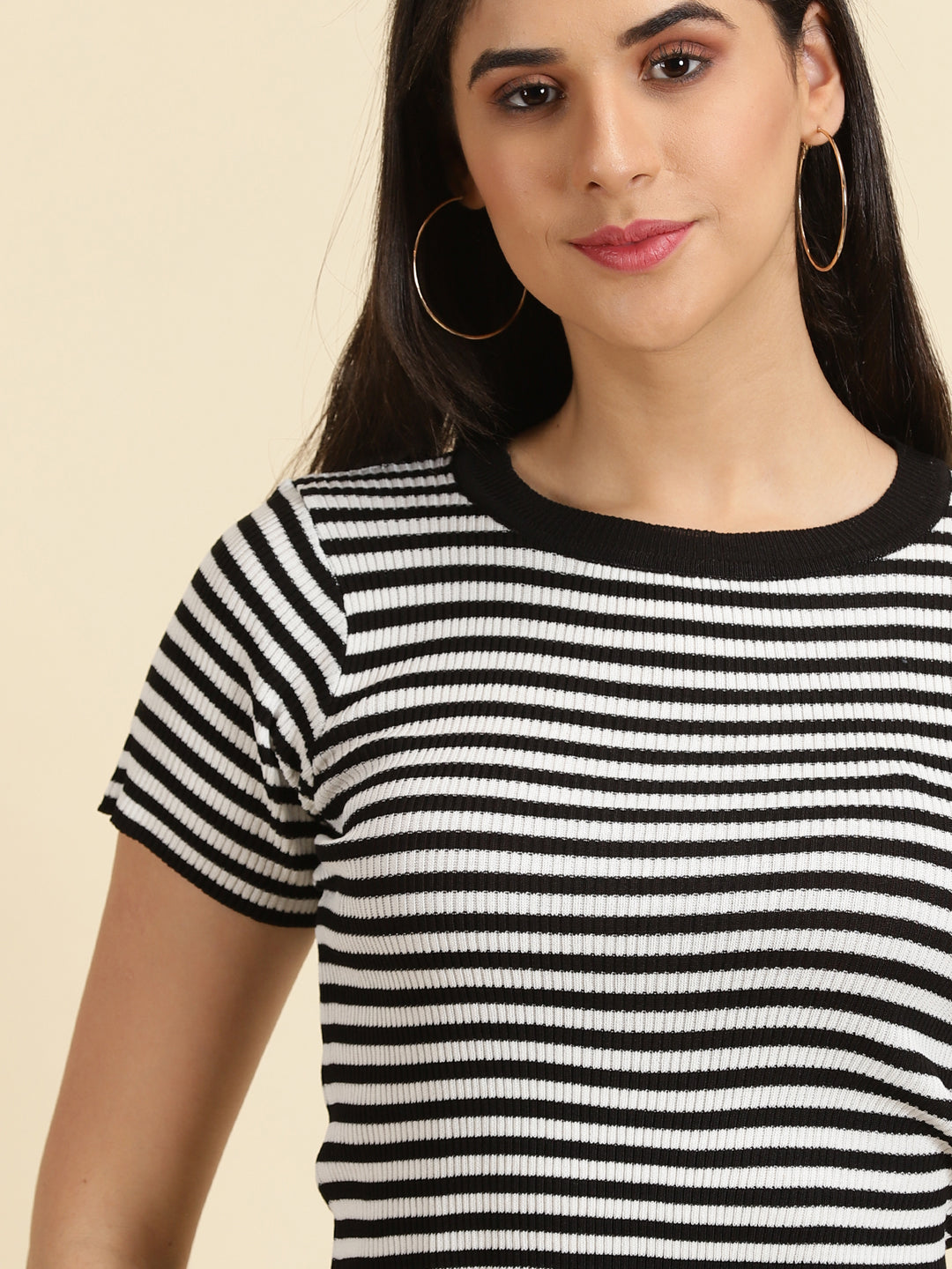 Women's Black Striped Crop Top