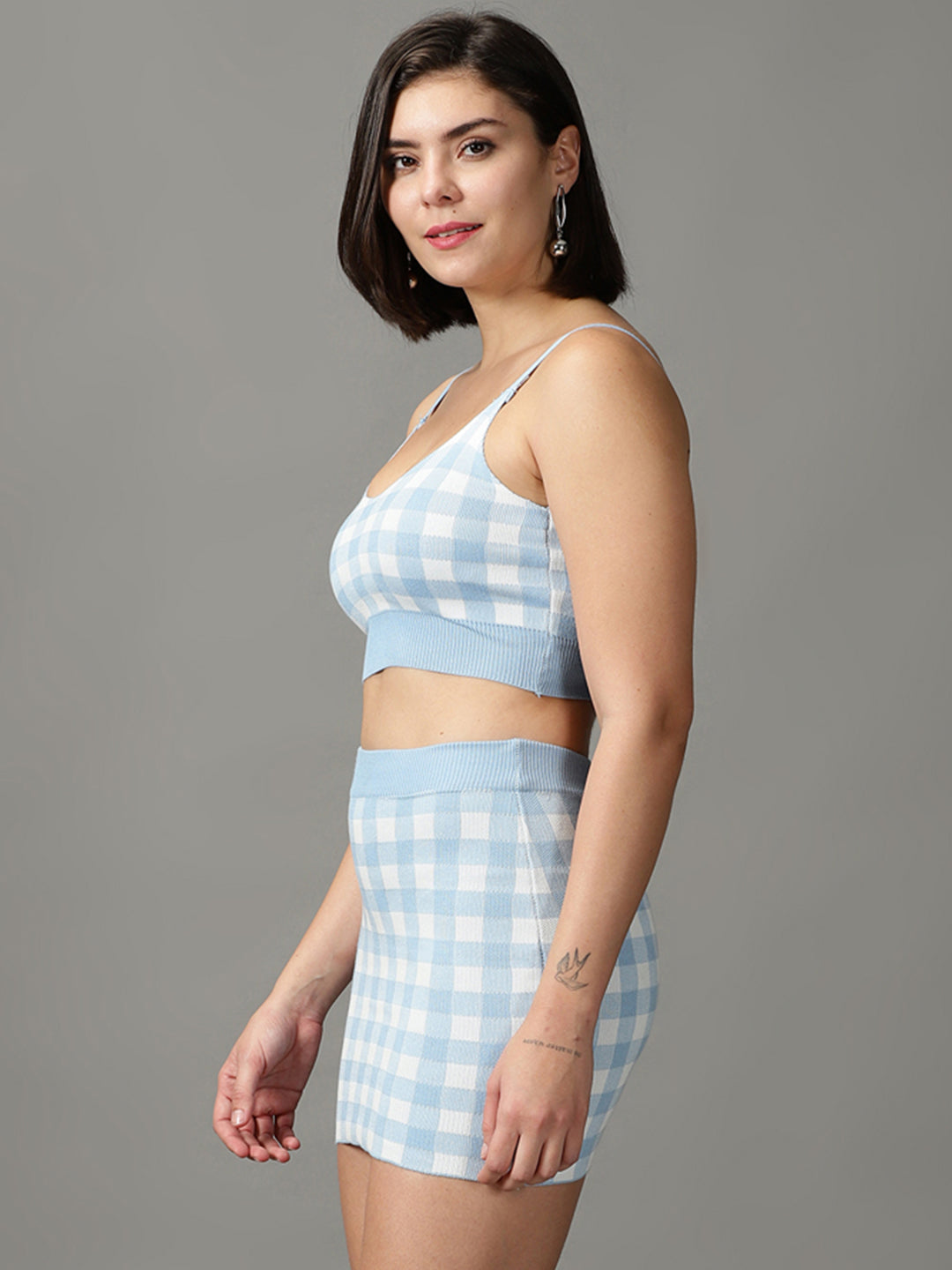 Women's Blue Checked Co-Ords Set