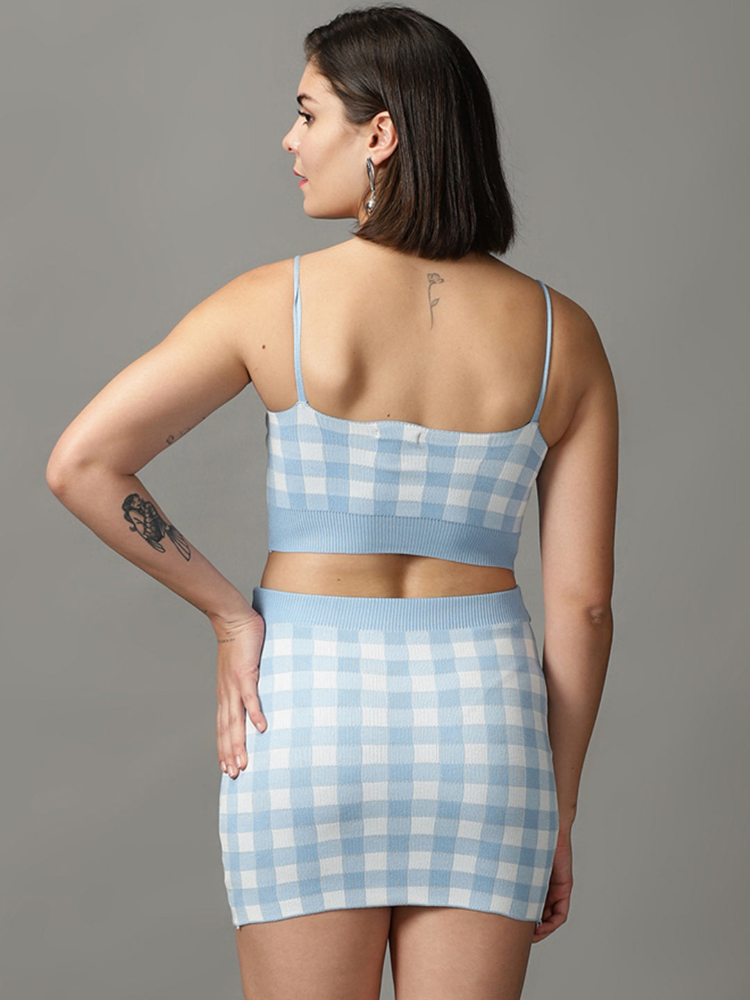 Women's Blue Checked Co-Ords Set