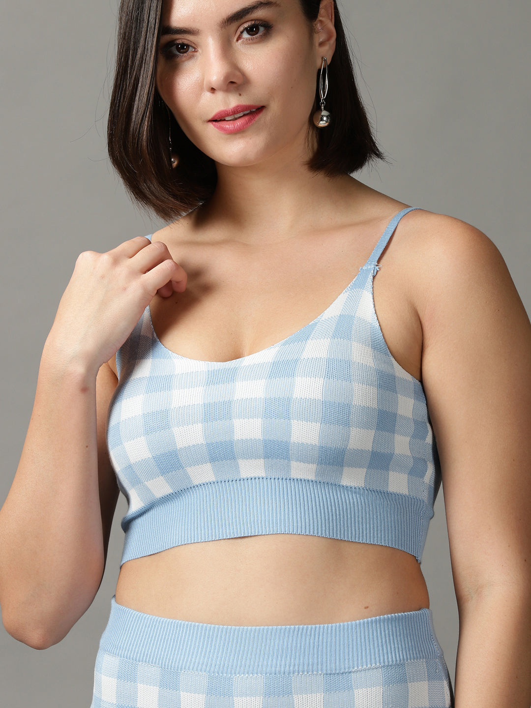 Women's Blue Checked Co-Ords Set