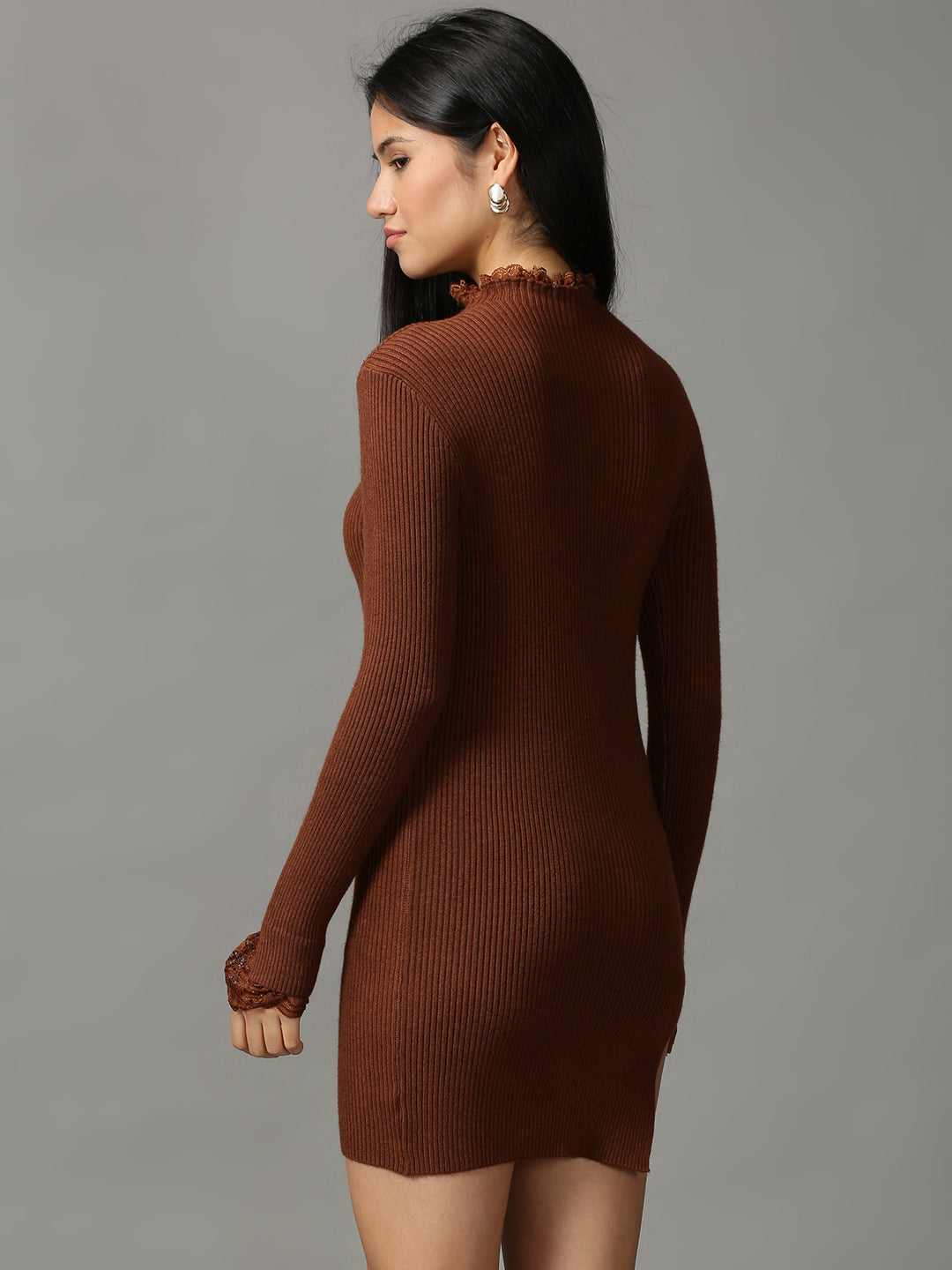 Women's Brown Solid Bodycon Dress