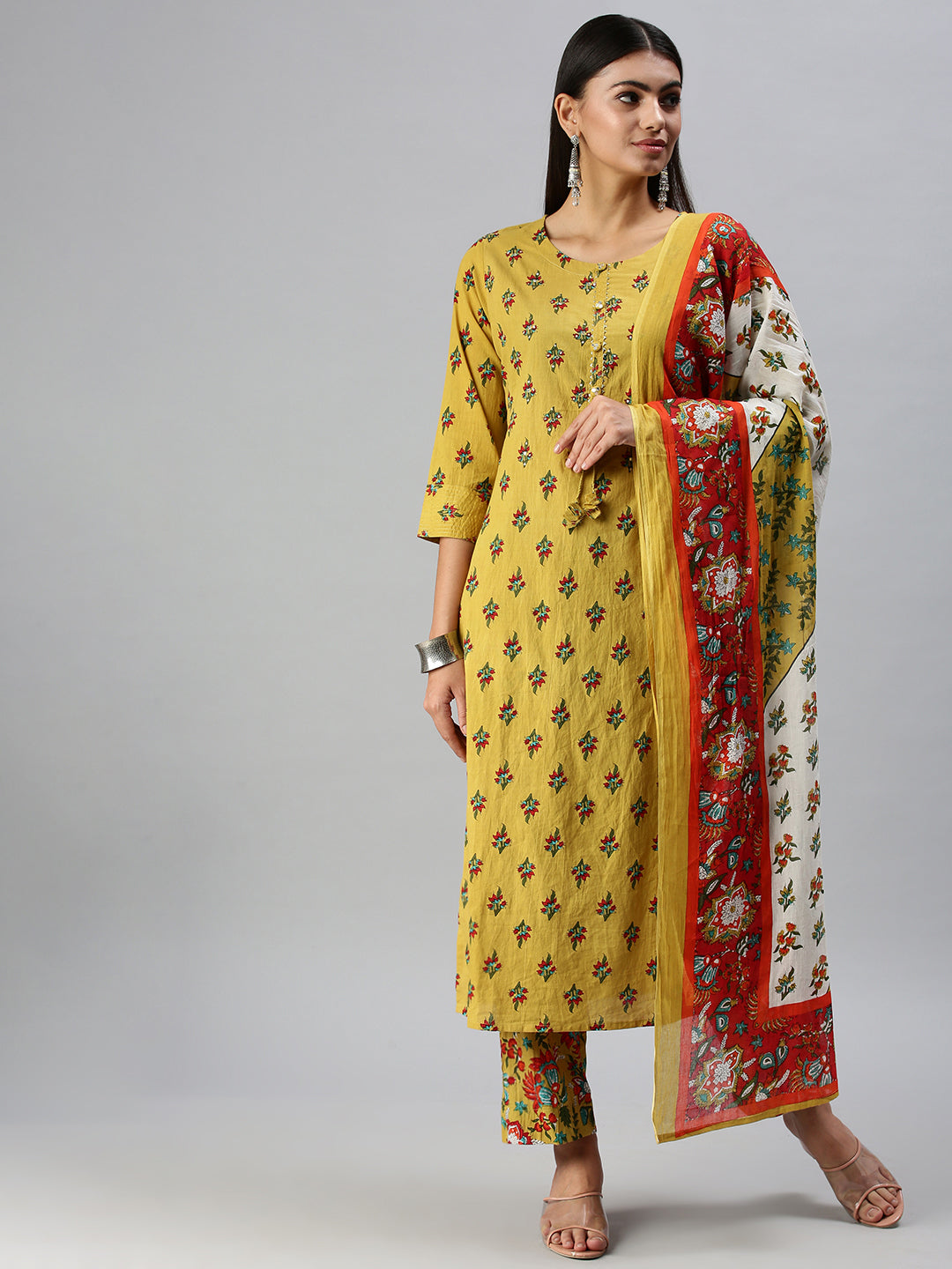 Women's Mustard Printed Kurta Sets