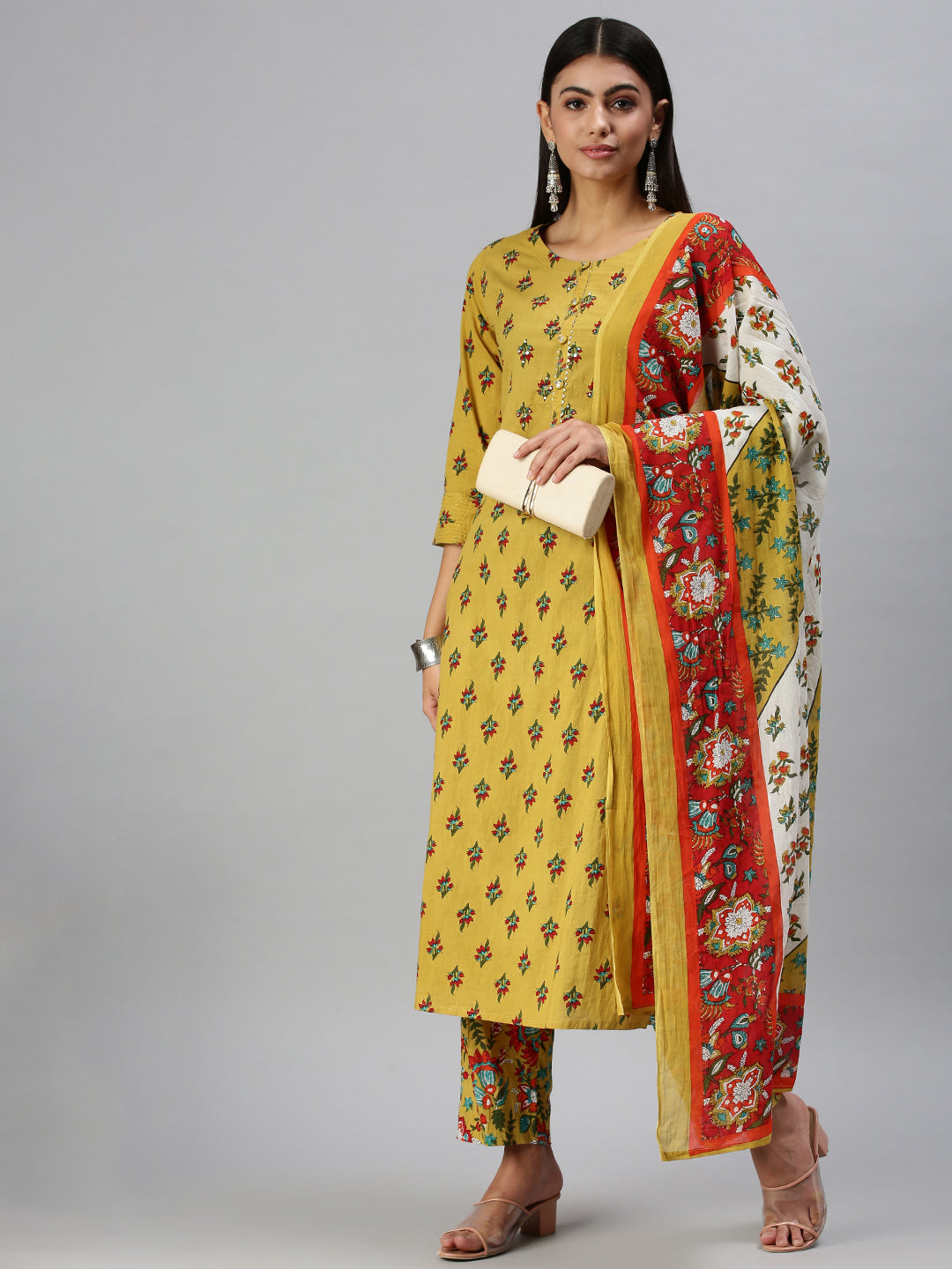 Women's Mustard Printed Kurta Sets