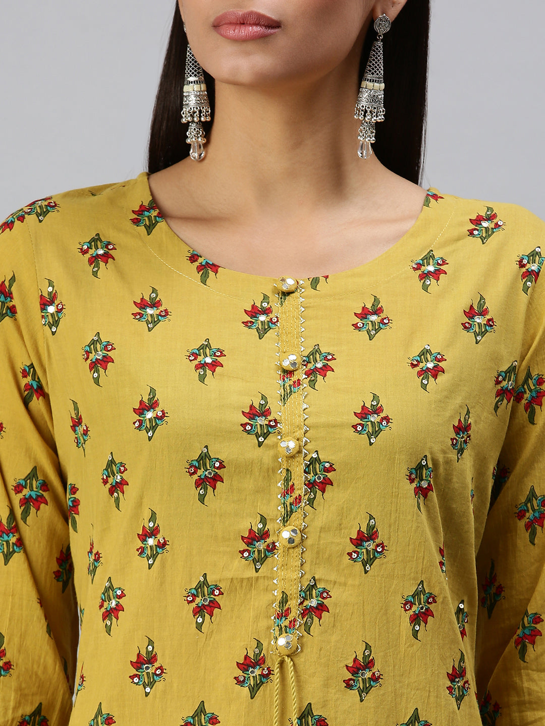 Women's Mustard Printed Kurta Sets