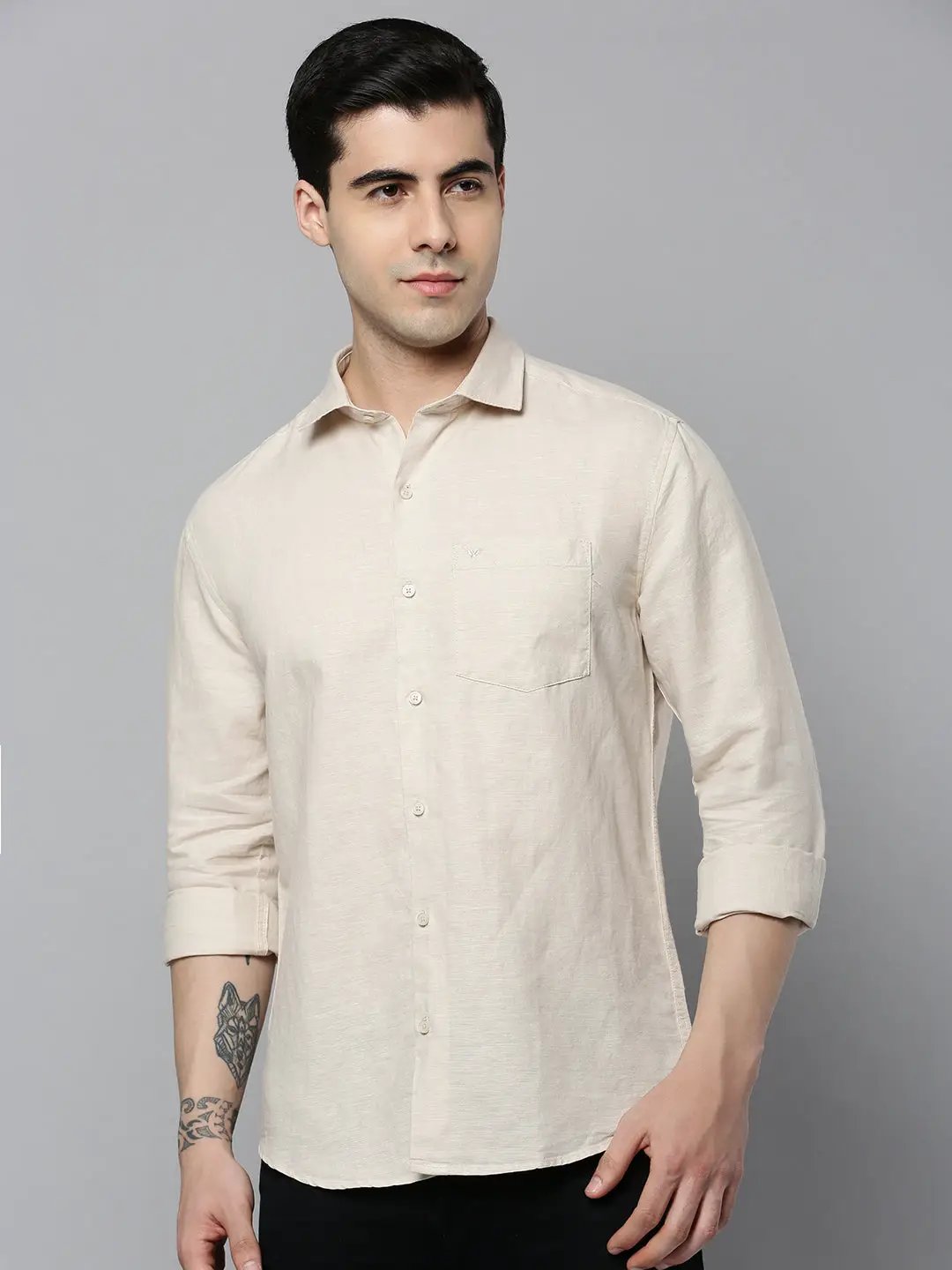 Men's Cream Solid Casual Shirt