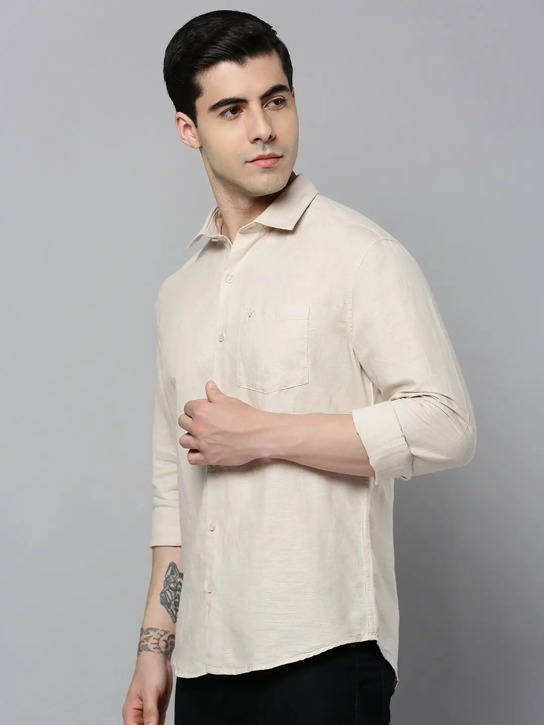 Men's Cream Solid Casual Shirt