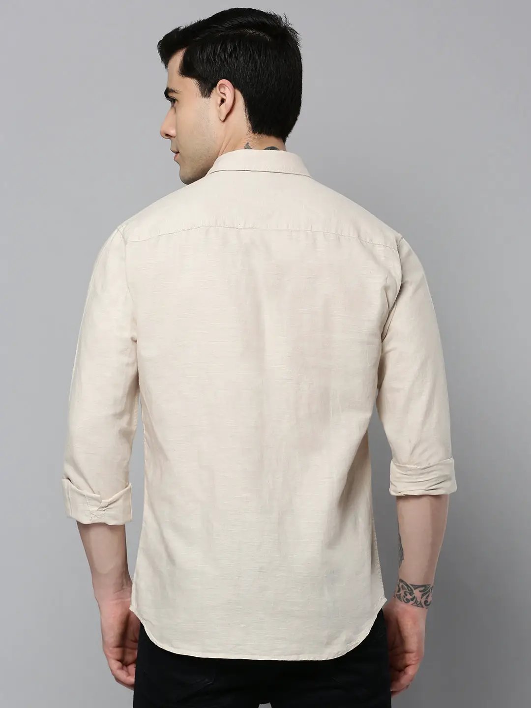 Men's Cream Solid Casual Shirt
